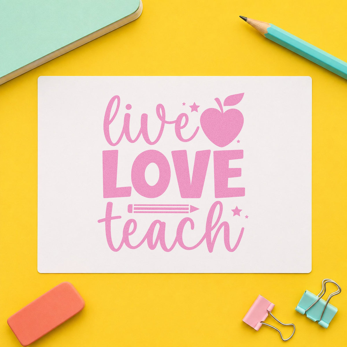 Live Love Teach Rubber Stamp – Duo Hand in use 10