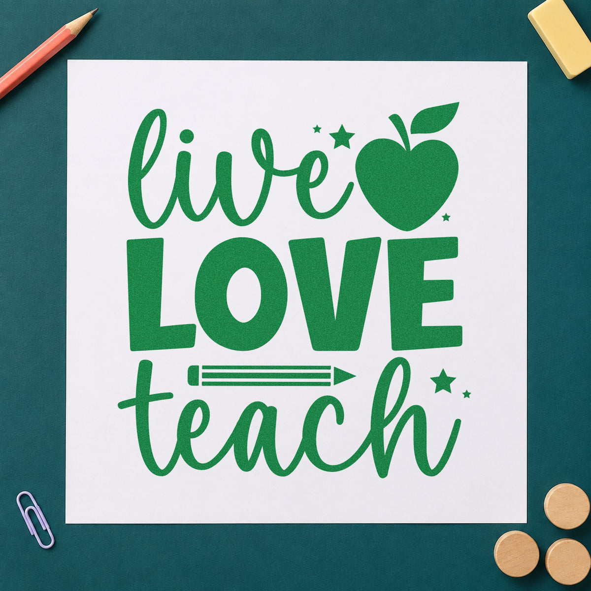 Live Love Teach Rubber Stamp – Duo Hand in use 3