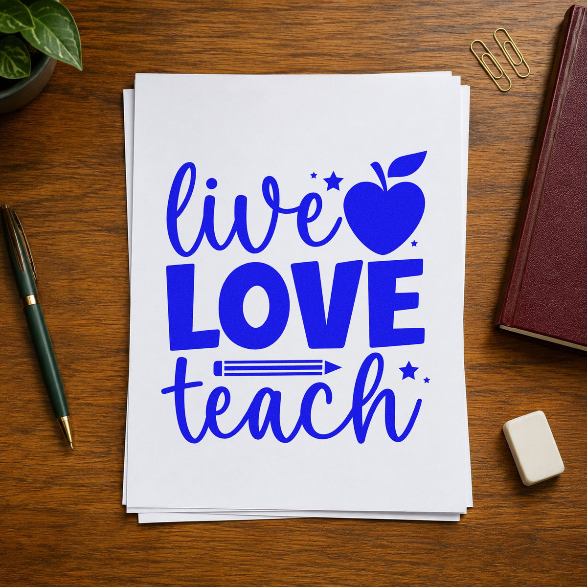 Live Love Teach Rubber Stamp – Duo Hand in use 5