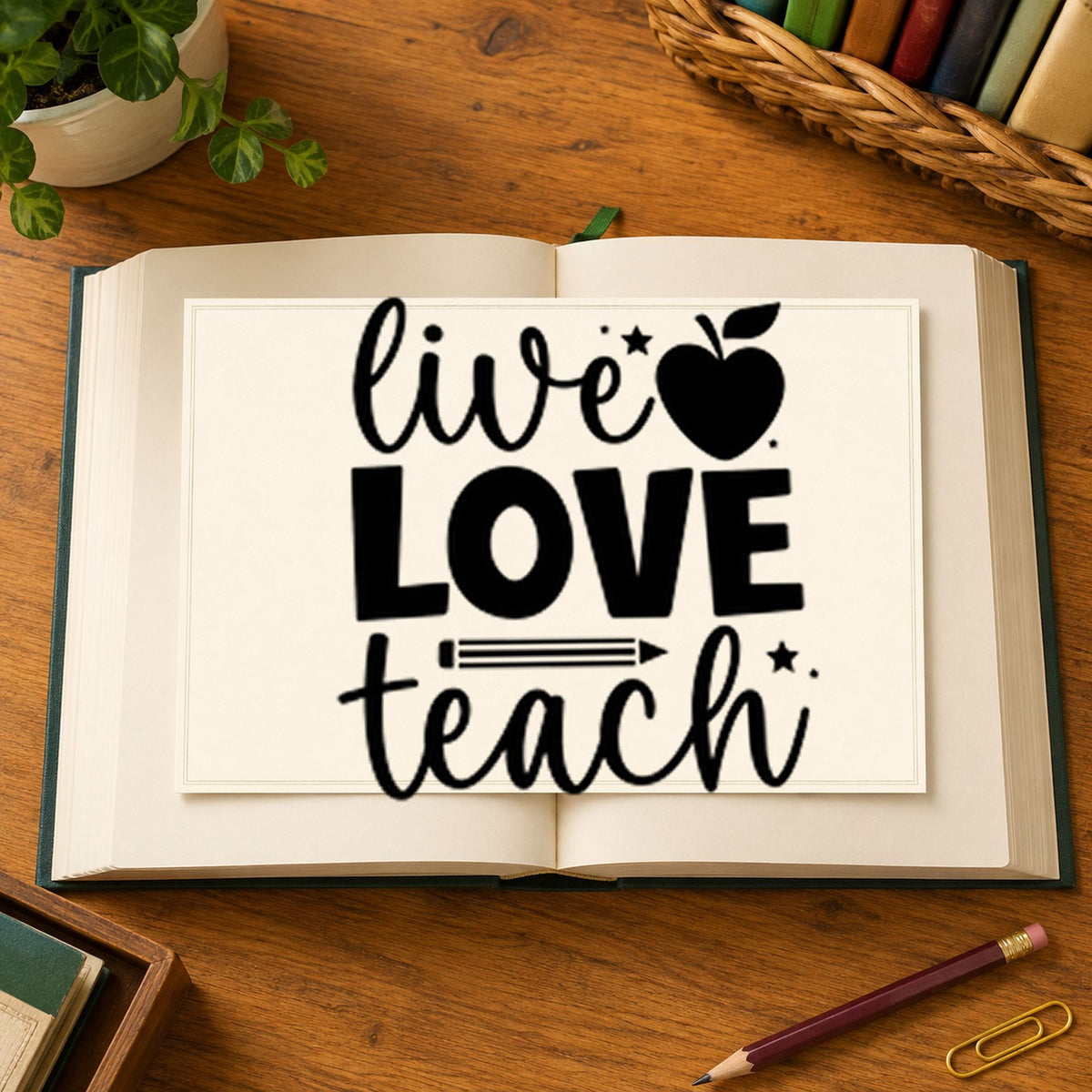 Live Love Teach Rubber Stamp – Duo Hand in use 9