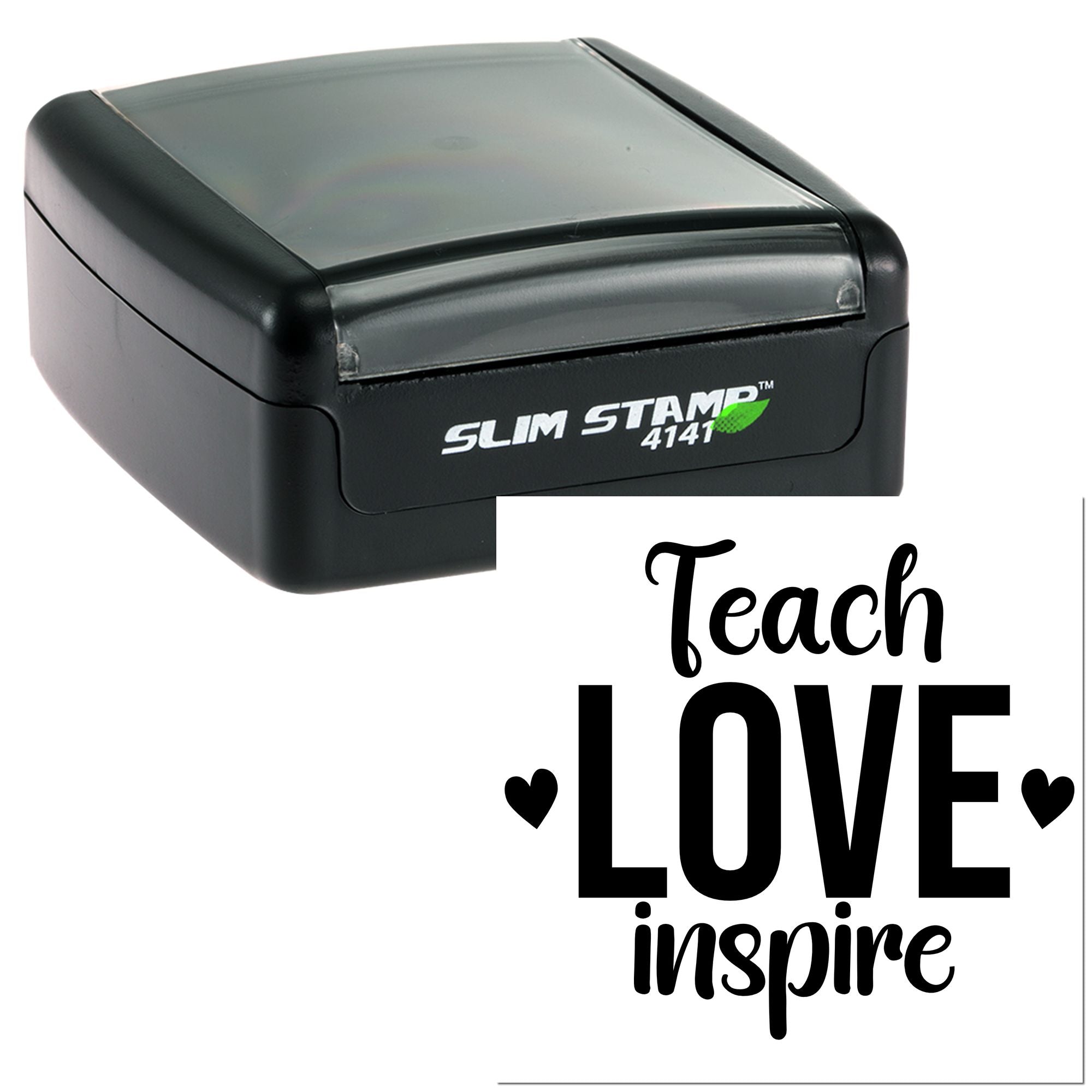 Slim Stamp 4141 self-inking rubber stamp with Teach Love Inspire design for classroom crafts and teacher gifts