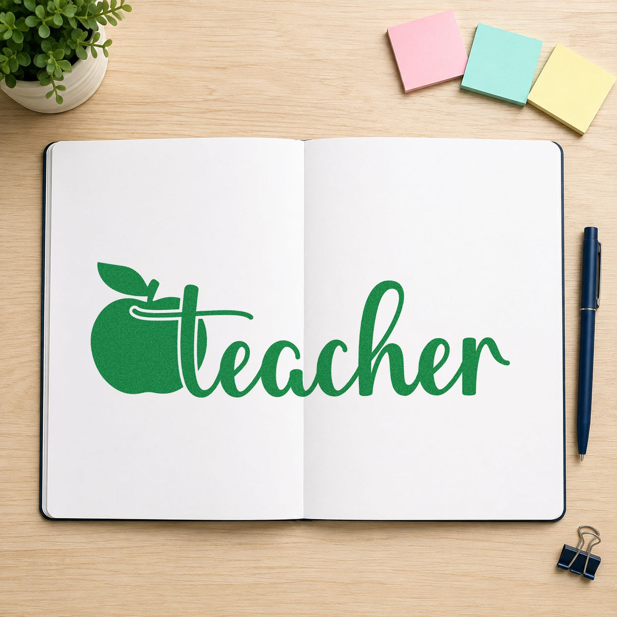 Teacher Apple Flourish Self-Inking Stamp in use 3