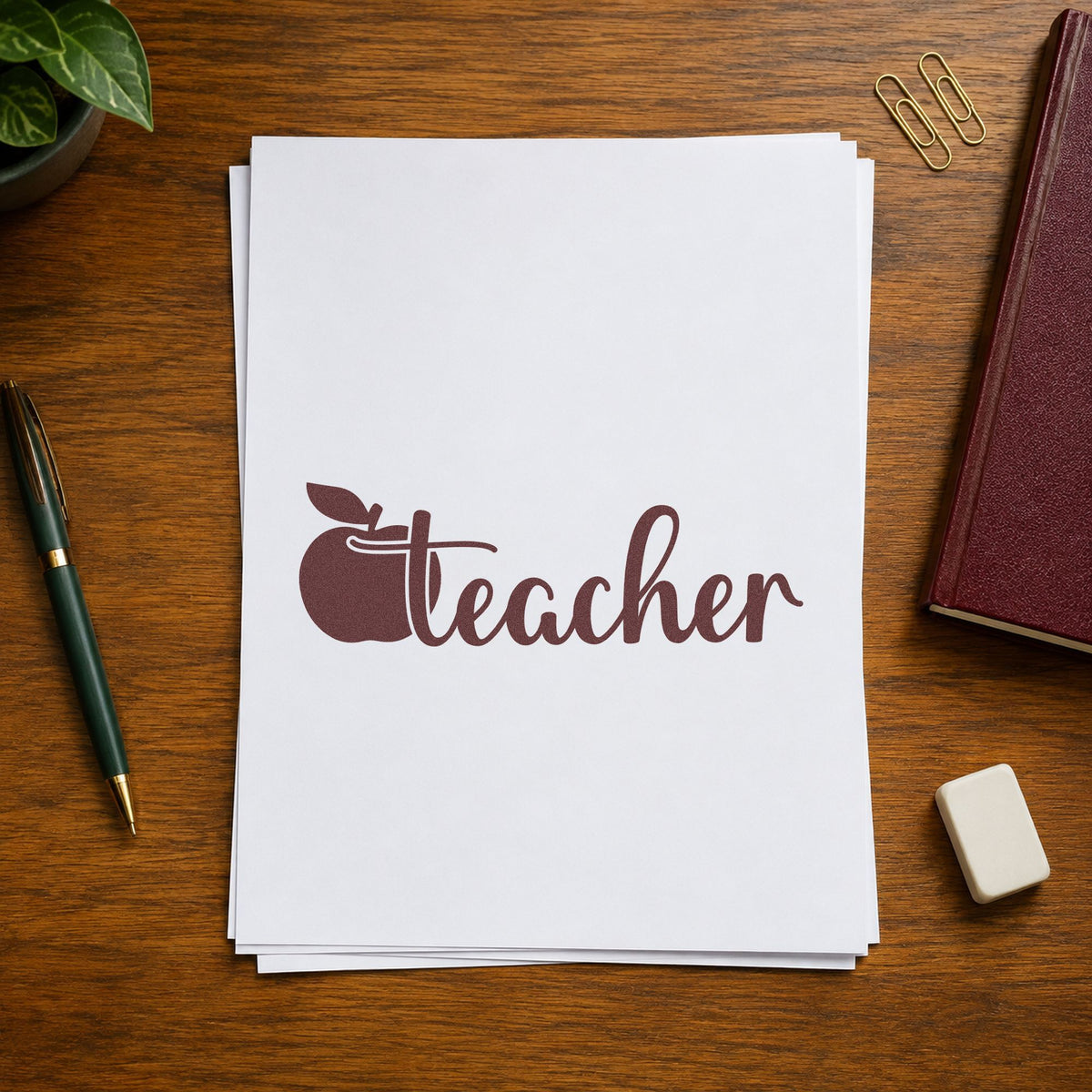 Teacher Apple Flourish Self-Inking Stamp in use 4