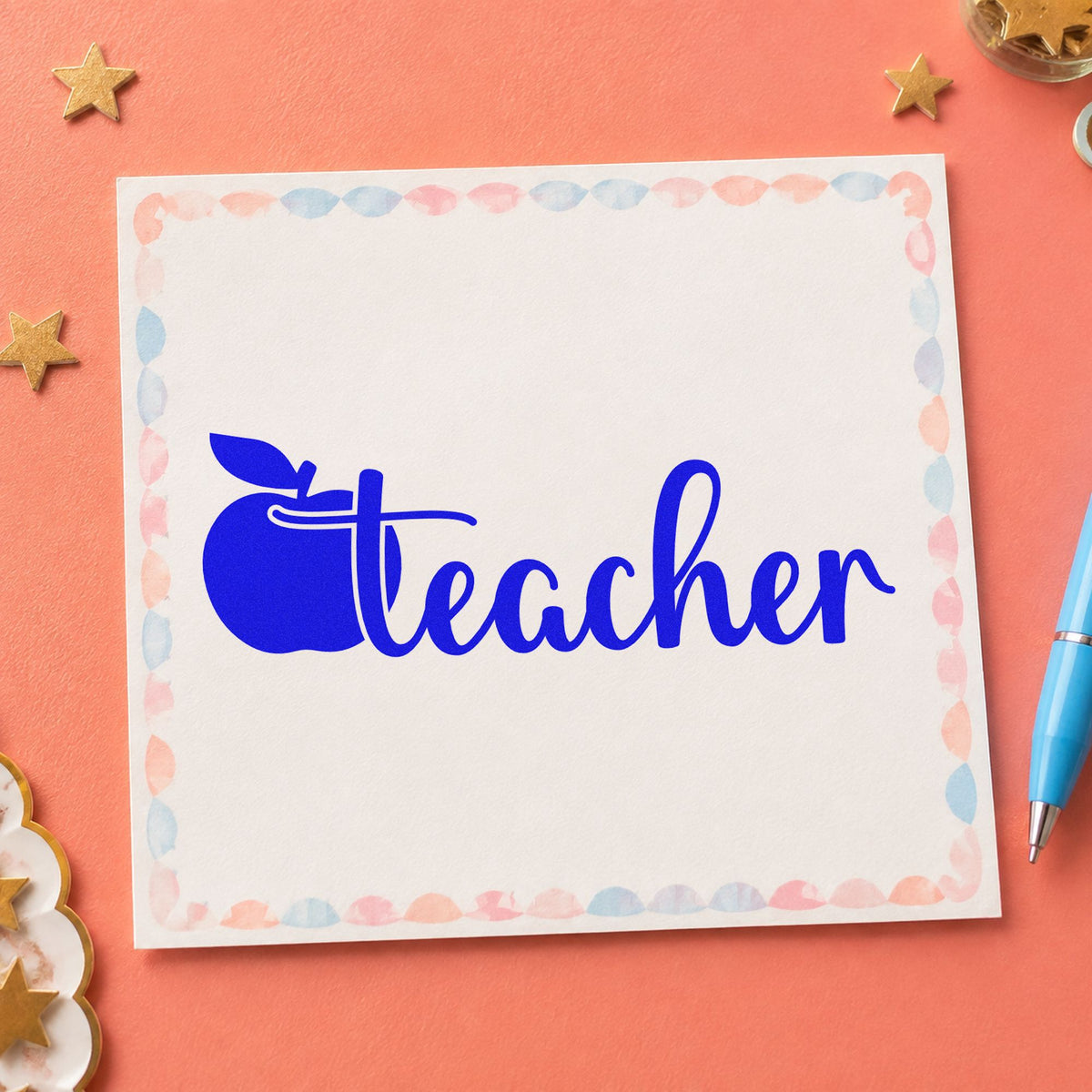 Teacher Apple Flourish Self-Inking Stamp in use 6