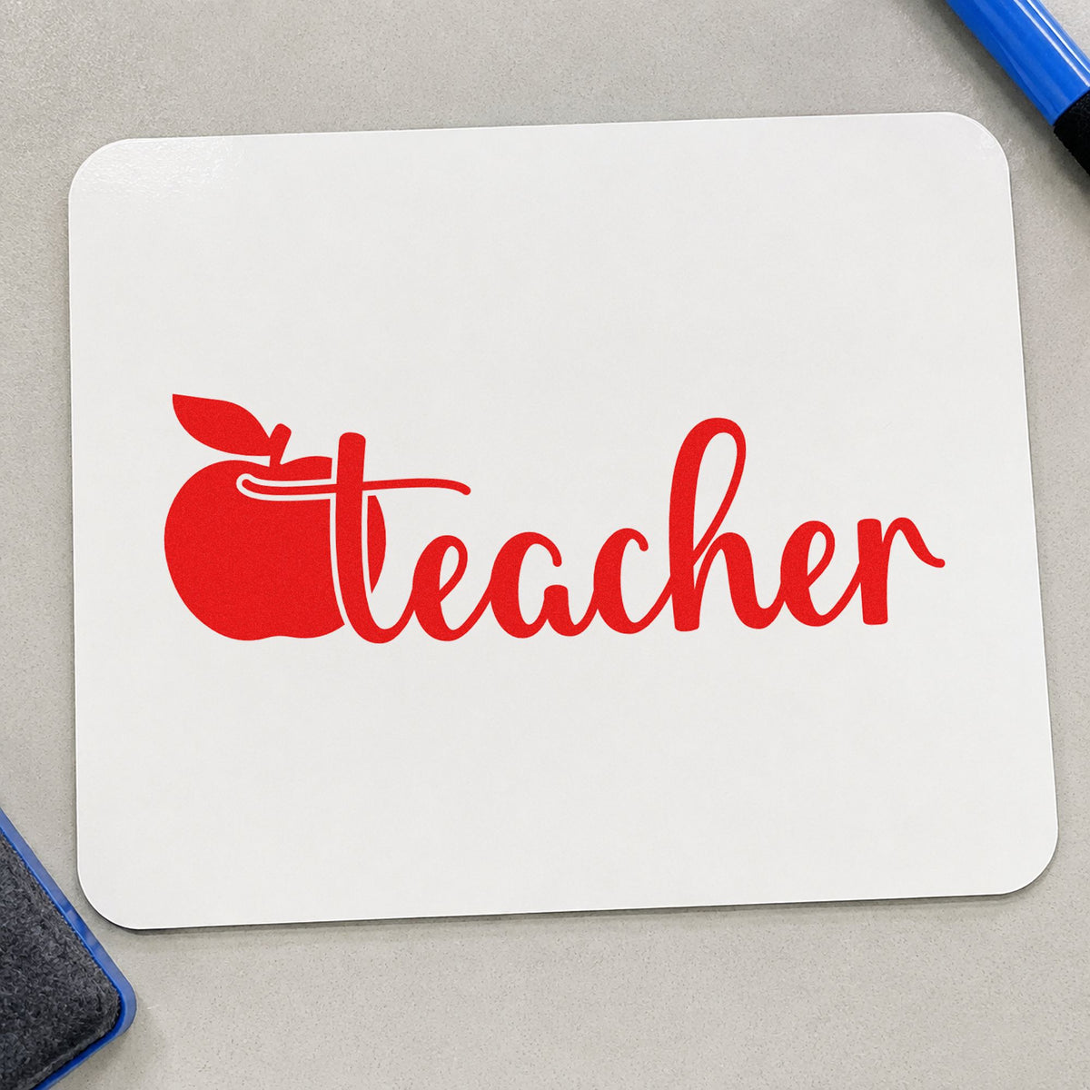 Teacher Apple Flourish Rubber Stamp – Duo Hand in use 7