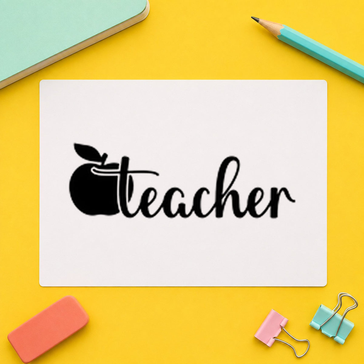 Teacher Apple Flourish Rubber Stamp – Duo Hand in use 9