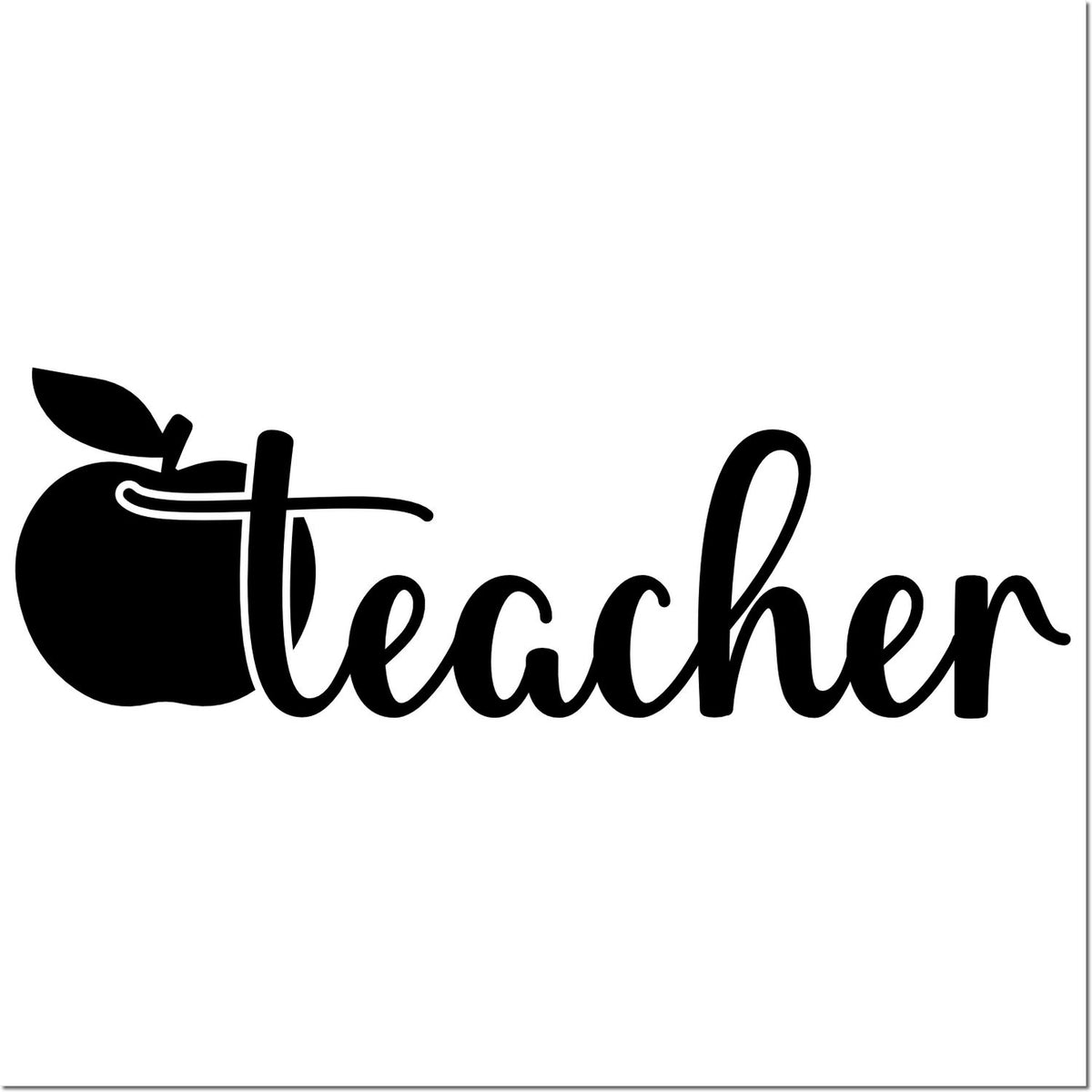 Teacher apple rubber stamp design with script lettering for classroom grading, back-to-school crafts, and educator gifts.