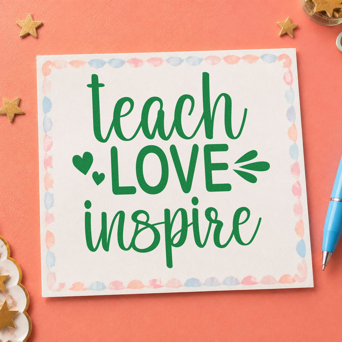 Teach Love Inspire Wood Handle Stamp in use 3