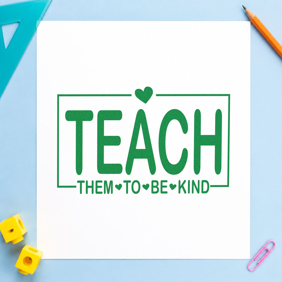 Teach Them To Be Kind Rubber Stamp – Duo Hand in use 8