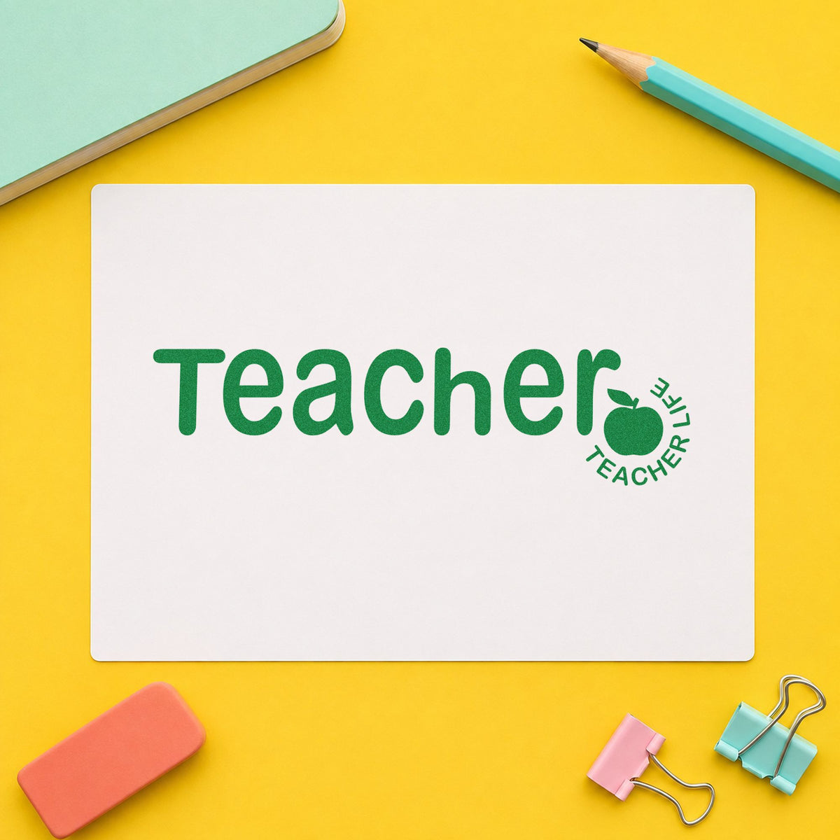 Teacher Life Apple Lettering Hand Stamp – Duo in use 3