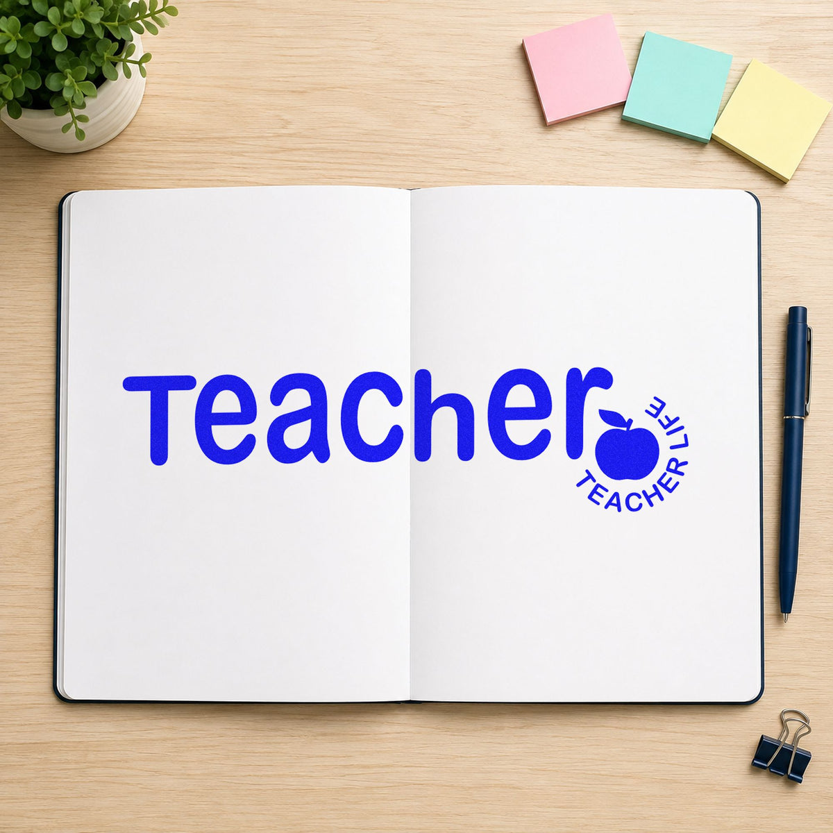 Teacher Life Apple Lettering Hand Stamp – Duo in use 5