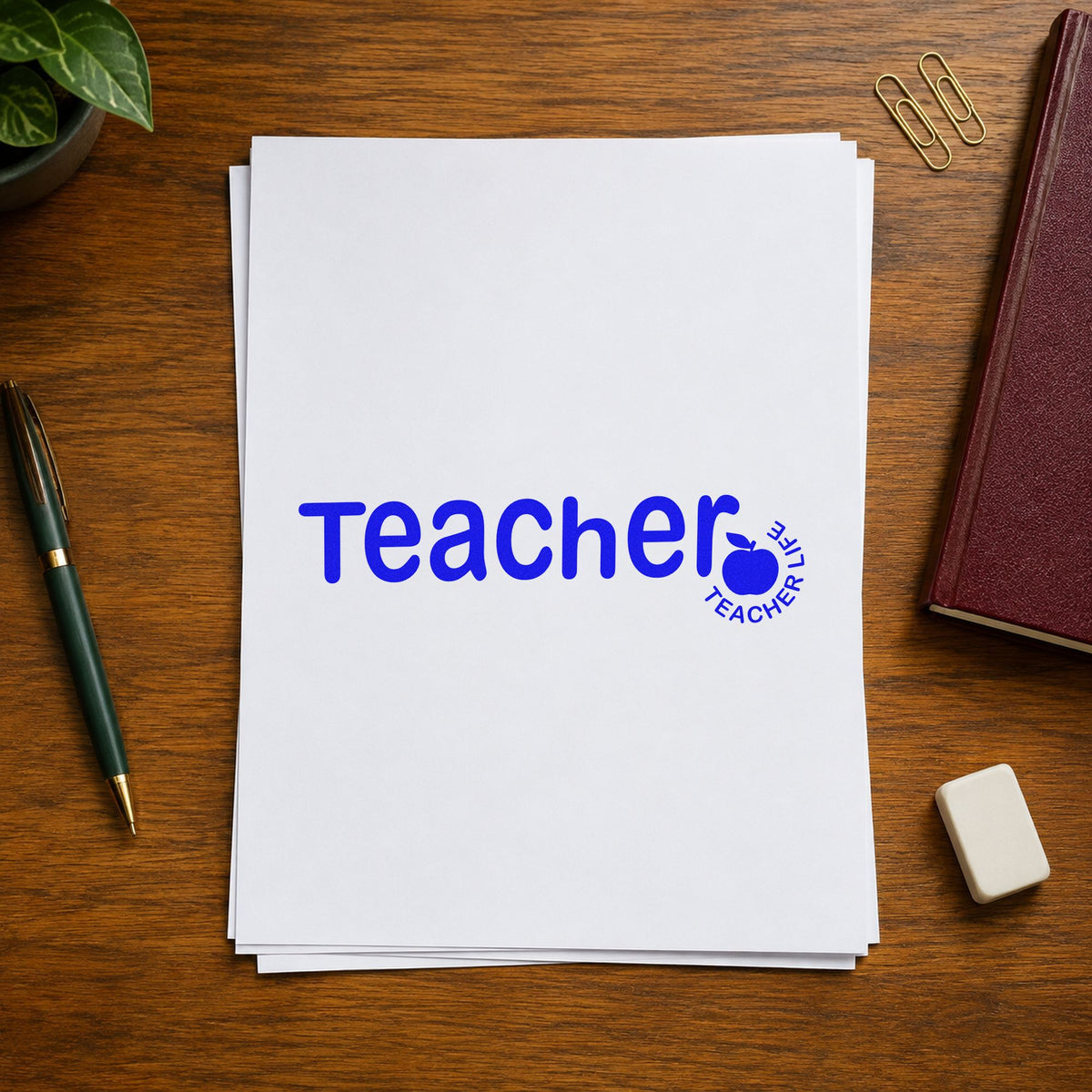 Teacher Life Apple Lettering Hand Stamp – Duo in use 6
