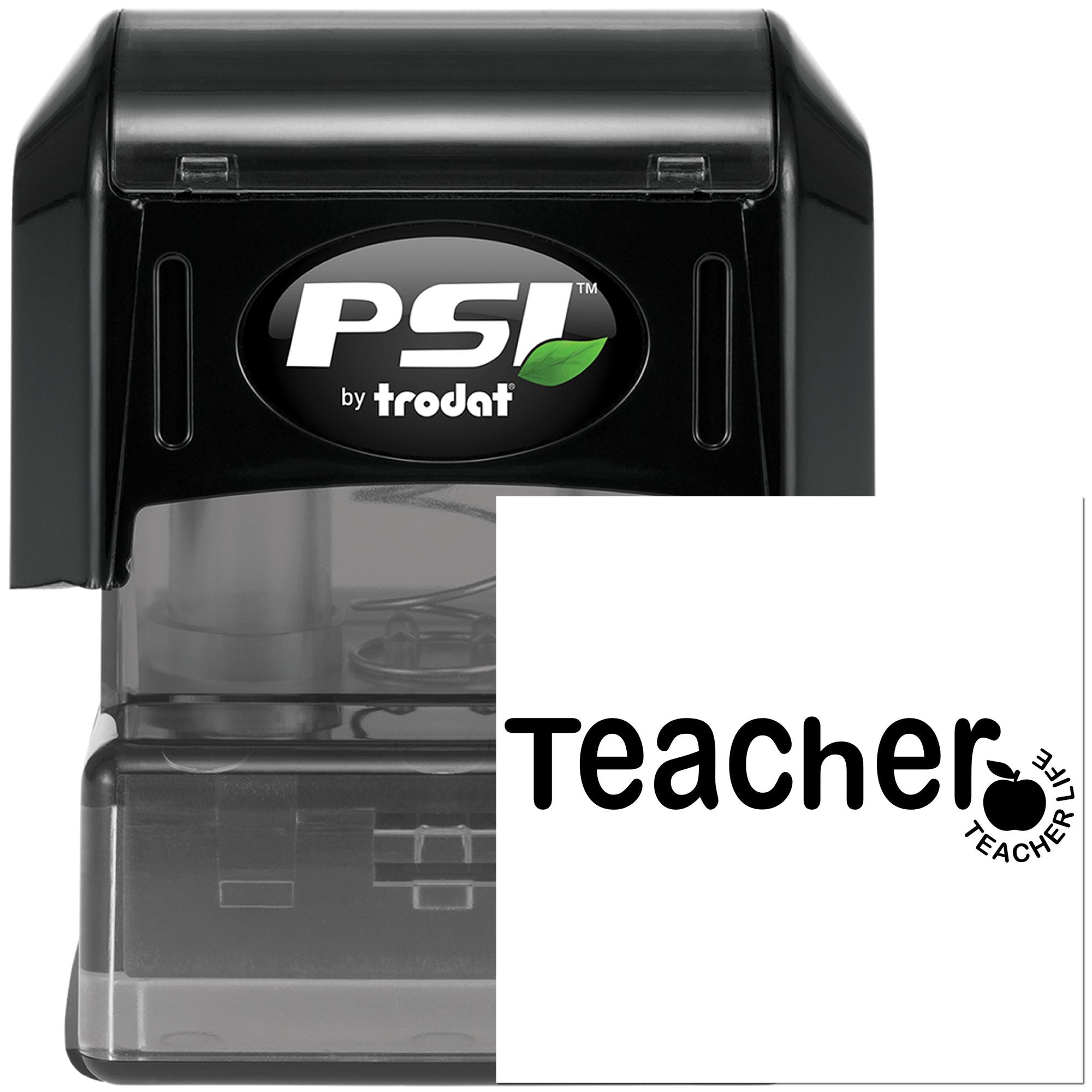 Teacher self-inking rubber stamp by PSI Trodat for classroom grading and educator organization.