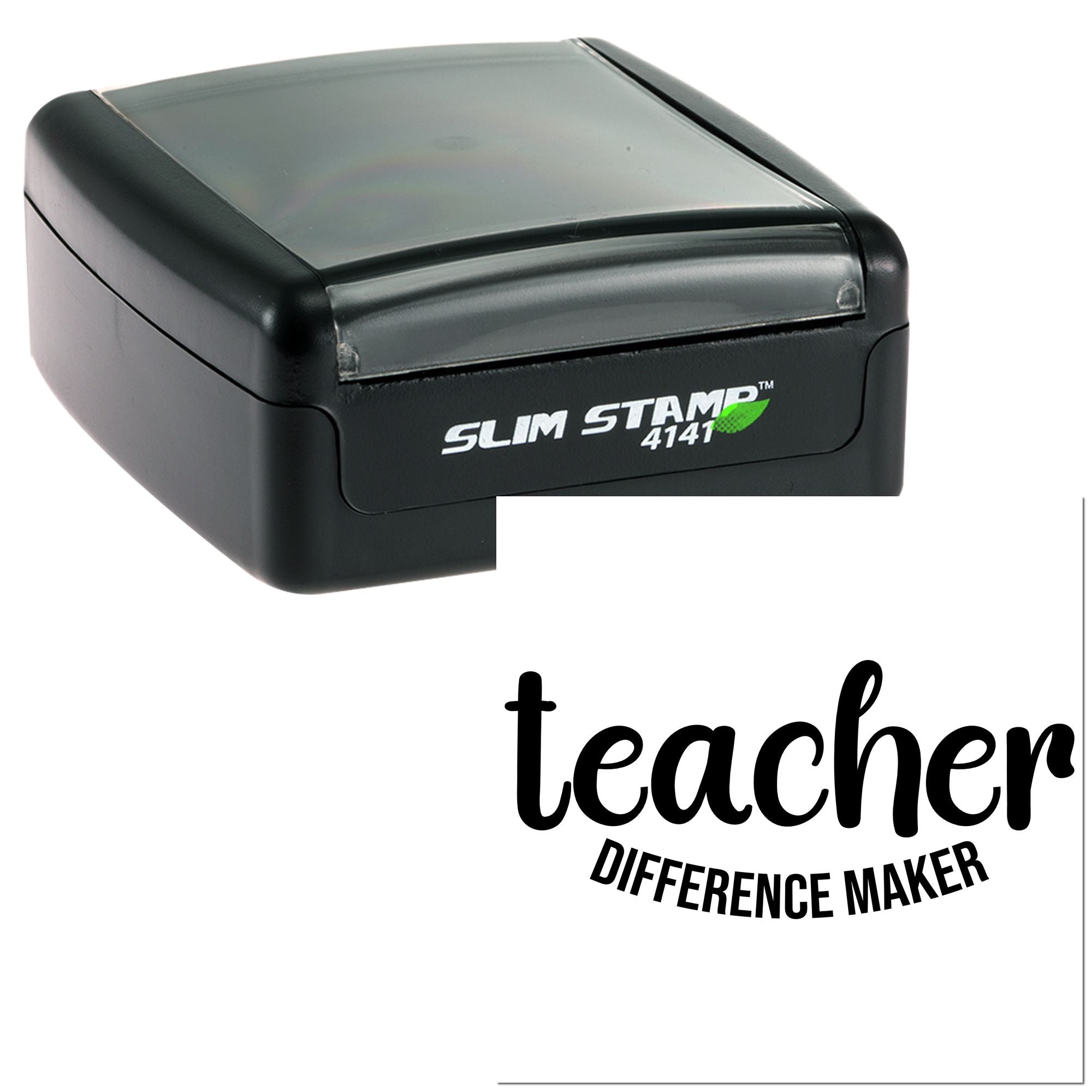 Slim Stamp 4141 self-inking rubber stamp with Teacher Difference Maker design for classroom rewards.
