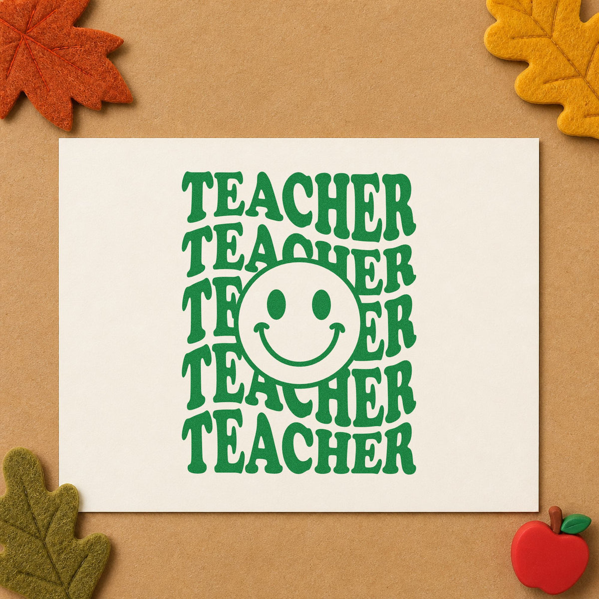 Teacher Smiley Stack Serif Lettering PSI Pre-Inked Stamp in use 3