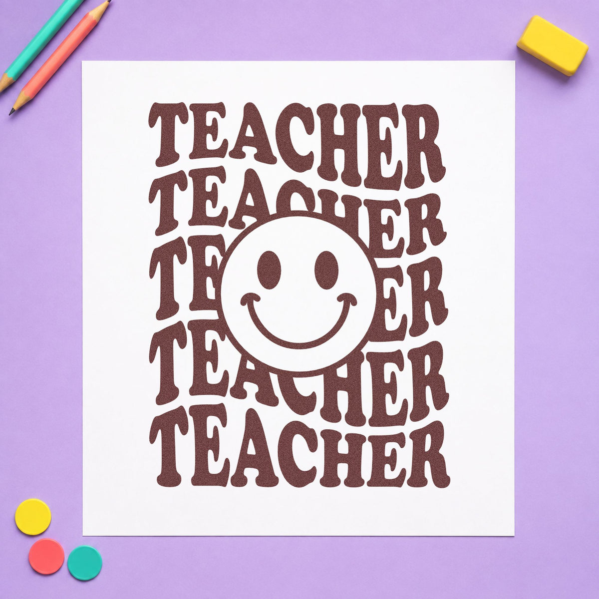 Teacher Smiley Stack Serif Lettering Stamp – Self-Inking in use 4