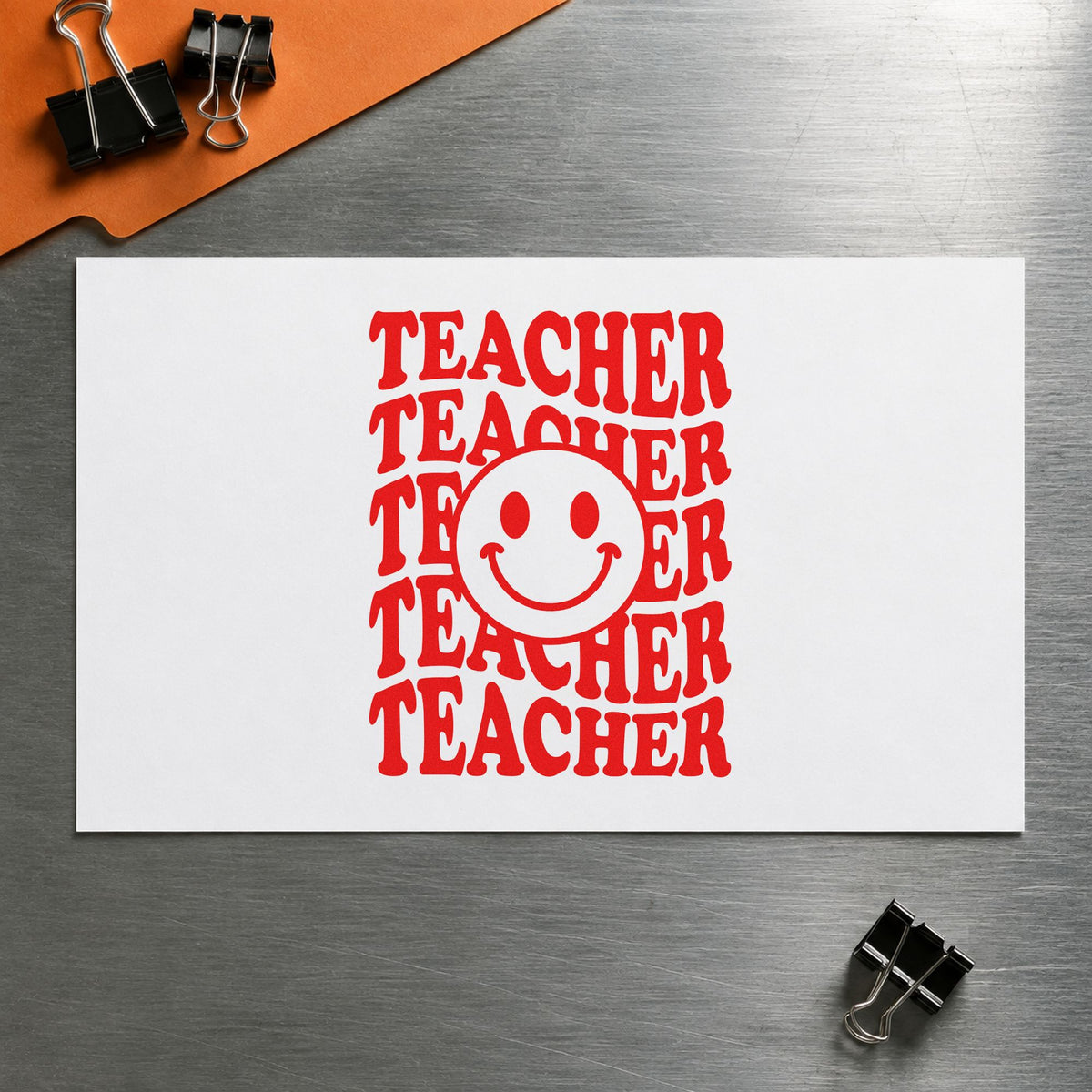 Teacher Smiley Stack Serif Lettering Stamp – Self-Inking in use 7