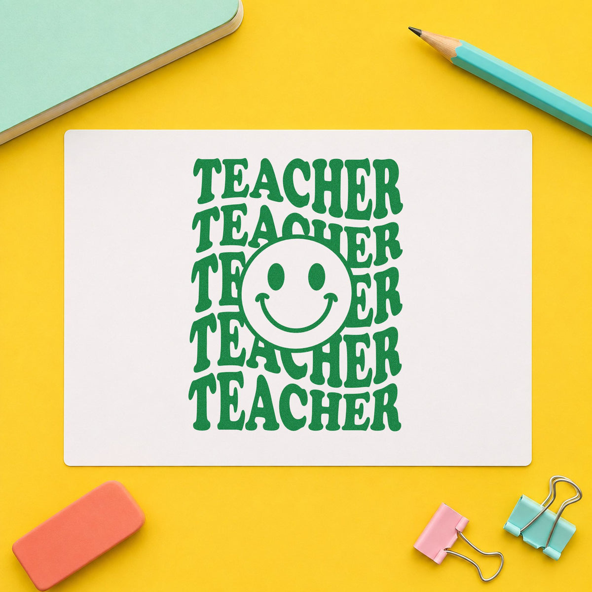 Teacher Smiley Stack Serif Lettering Stamp – Self-Inking in use 8