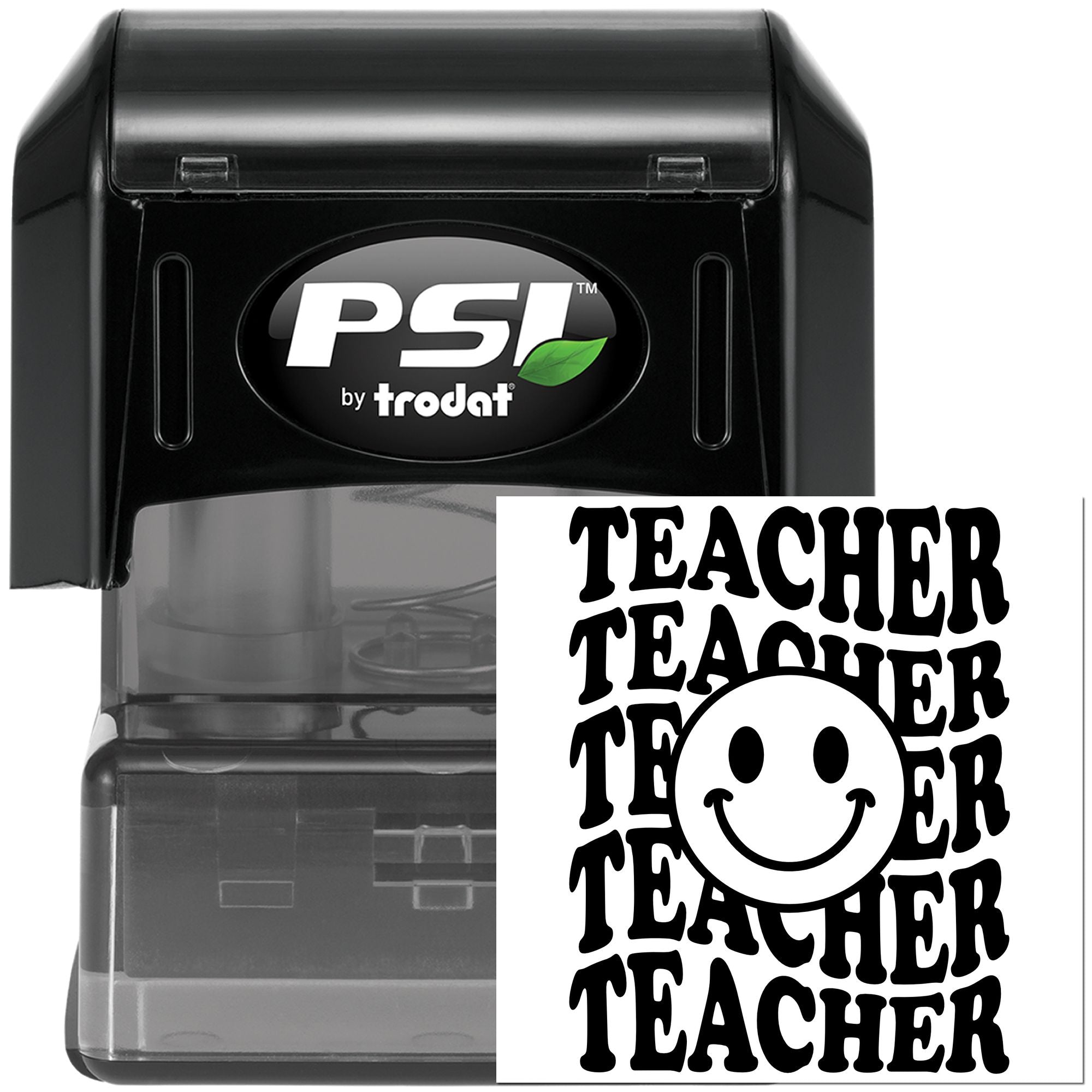 PSI by Trodat self-inking rubber stamp with Teacher stamp design for classroom grading and organizing.
