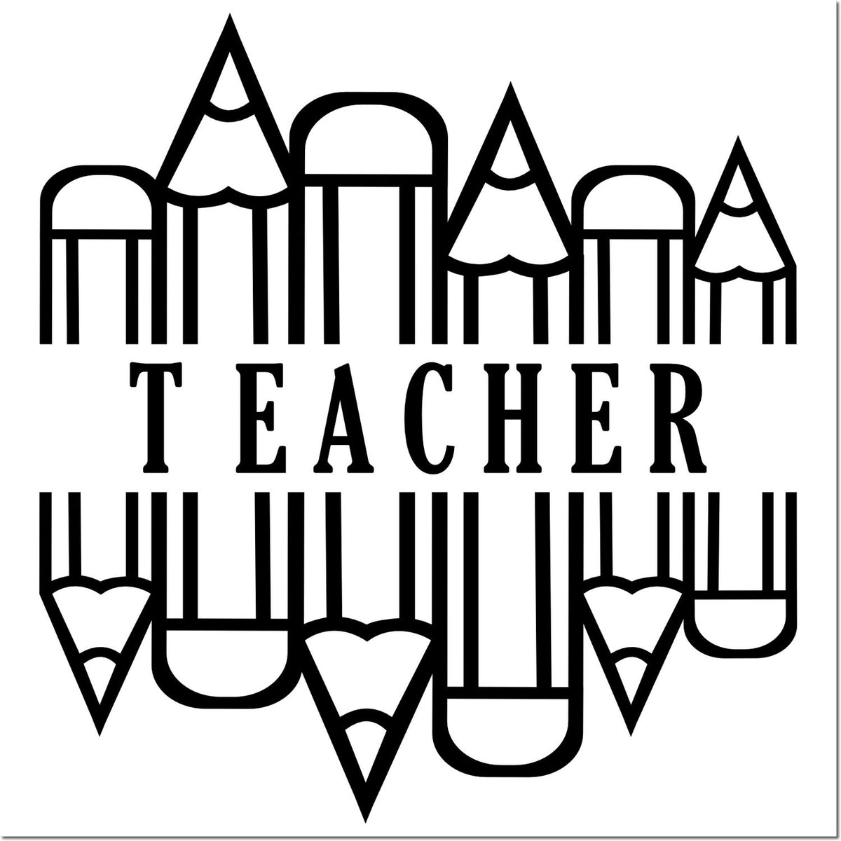 Teacher rubber stamp design with pencil border, ideal for classroom grading, reward notes, and educator crafts.