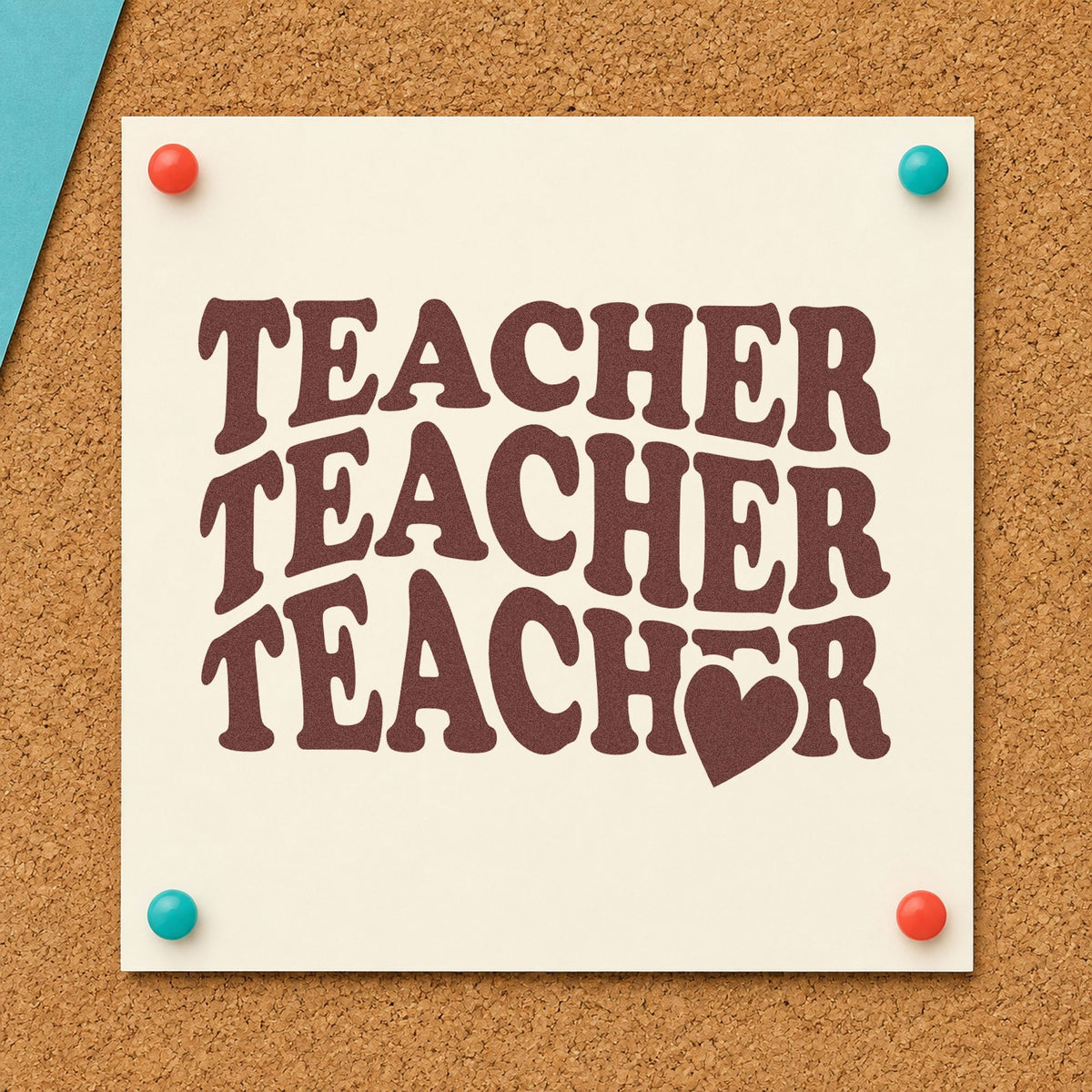 Teacher Triple Heart Stack rubber stamp printed in brown ink, ready for triptych craft frames and similar paper crafts.