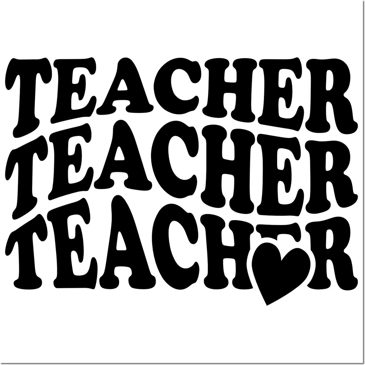 Teacher rubber stamp design with stacked bold text and heart accent for classroom crafts, planners, and teacher gifts.