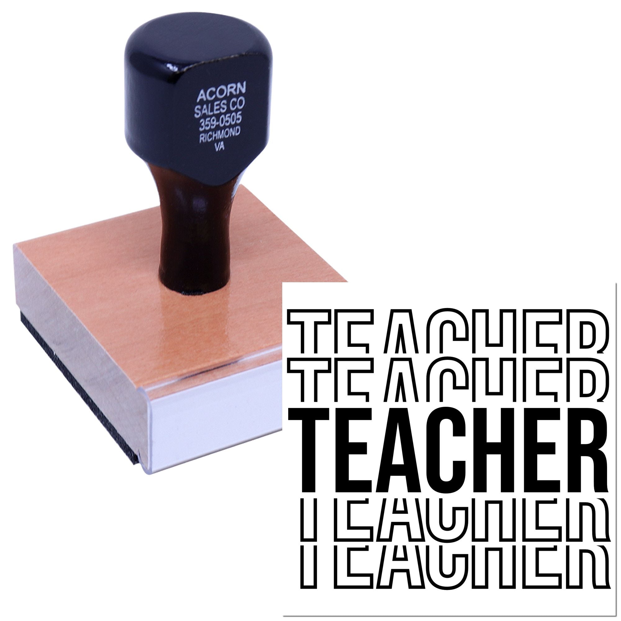 Self-inking teacher rubber stamp for classroom grading and feedback, featuring bold "TEACHER" imprint.