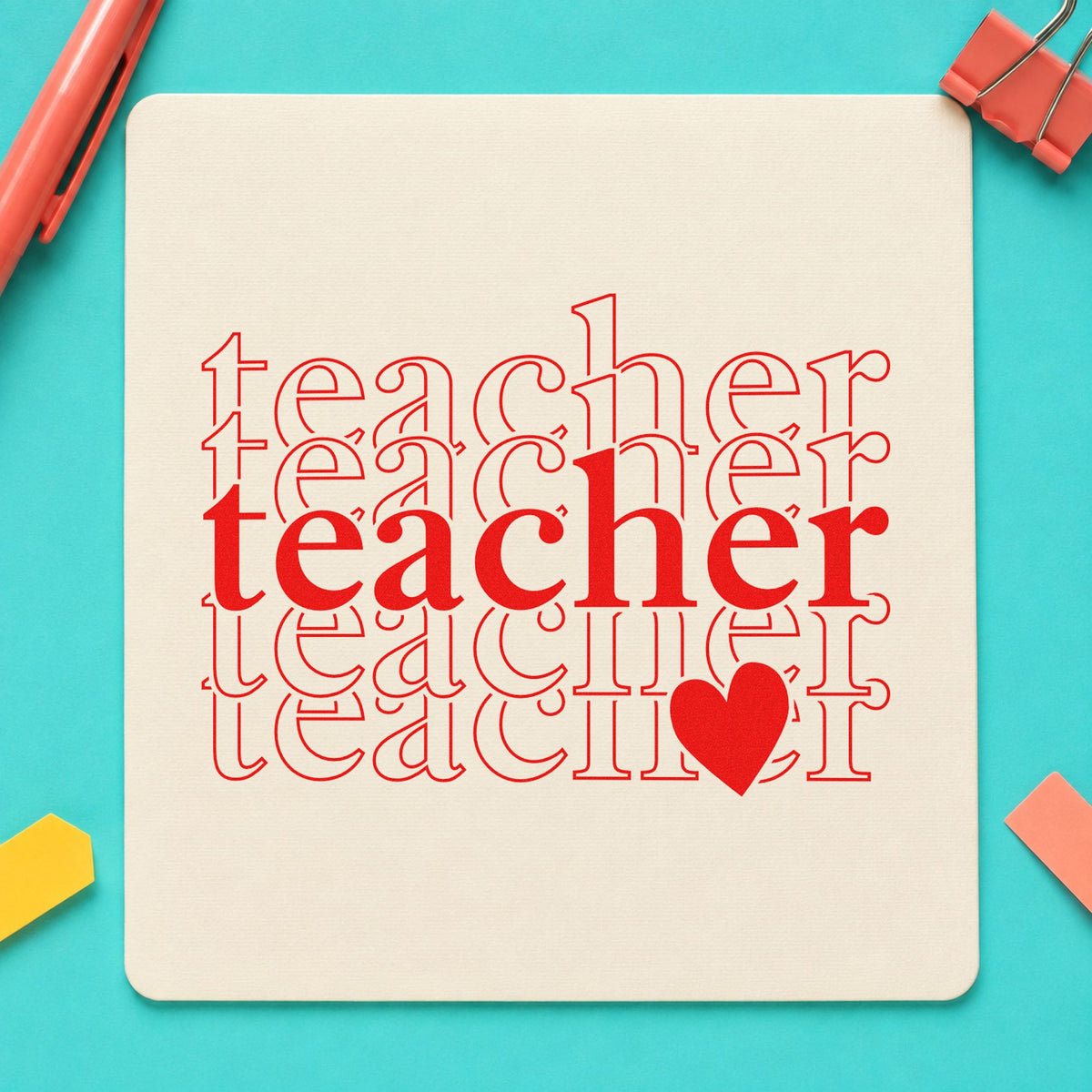 Teacher Serif Outline Stack Rubber Stamp – Wood Handle in use 7