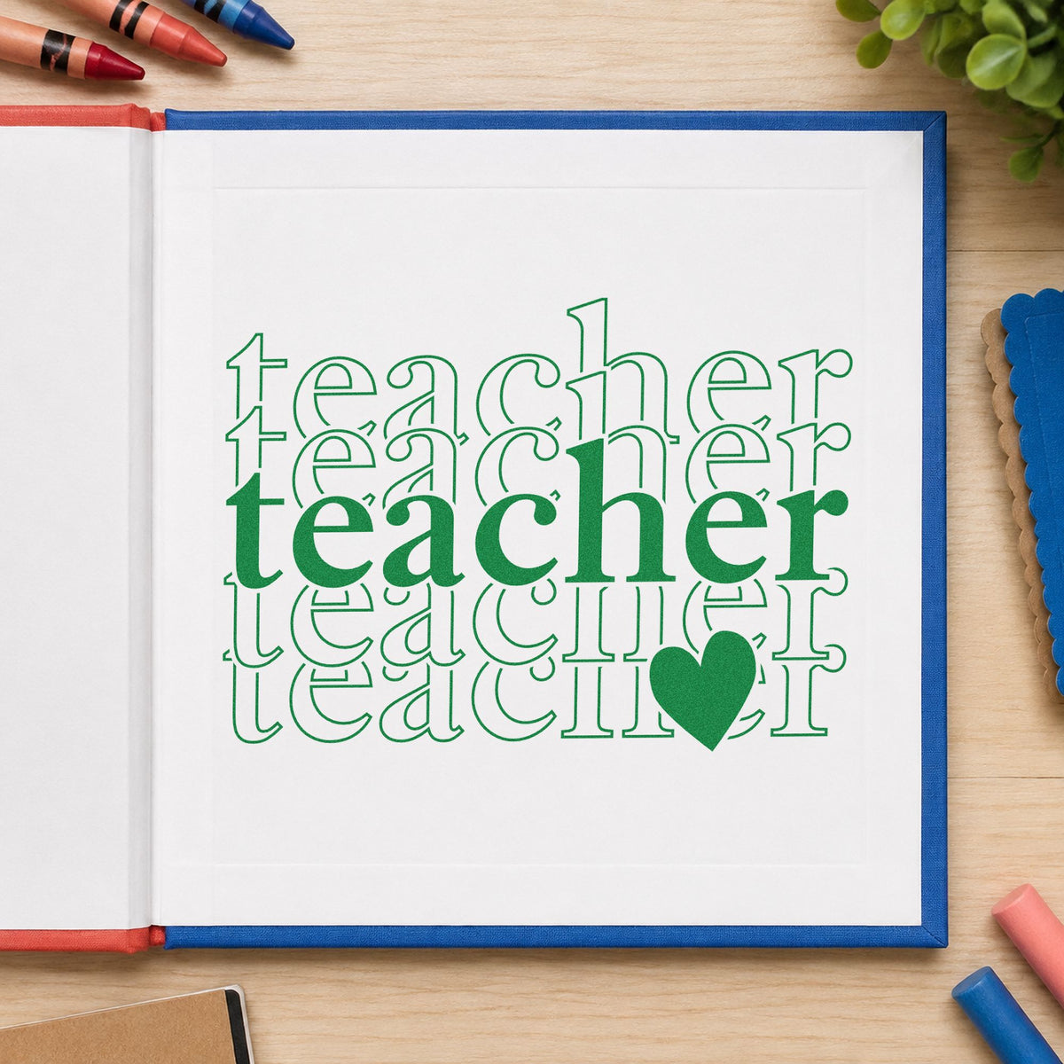 Self-Inking Teacher Serif Outline Stack Stamp in use 8