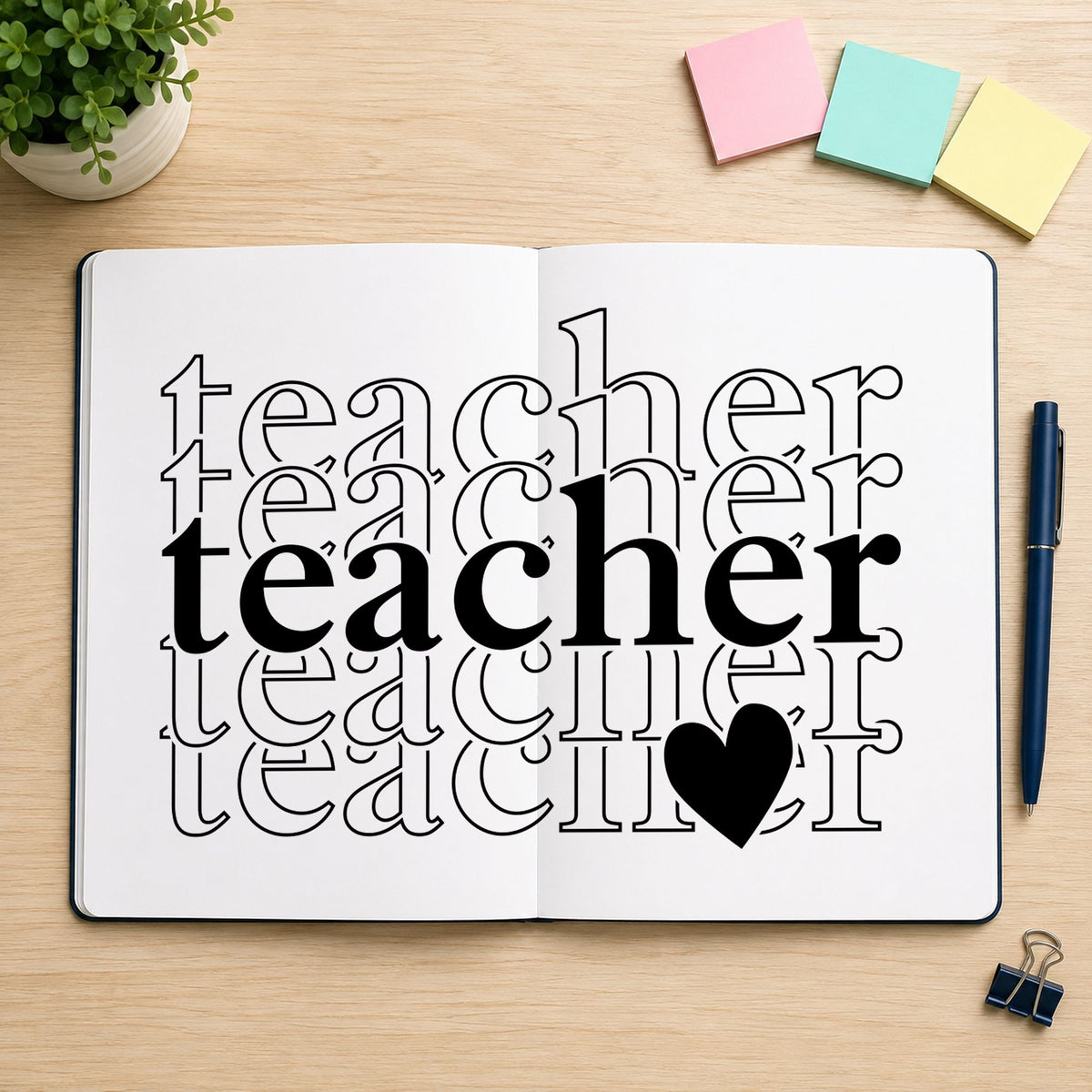 Self-Inking Teacher Serif Outline Stack Stamp in use 9