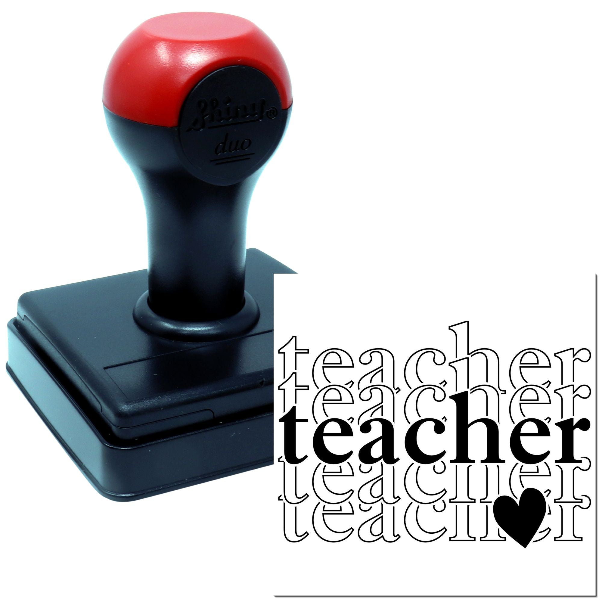 Teacher self-inking rubber stamp for classroom grading, crafts and teacher gifts, shown with bold teacher word art design.