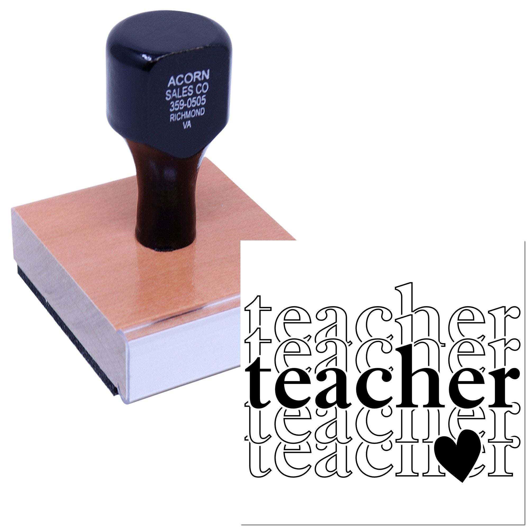 Custom teacher rubber stamp with heart design for grading papers, classroom rewards, and personalized school marking.