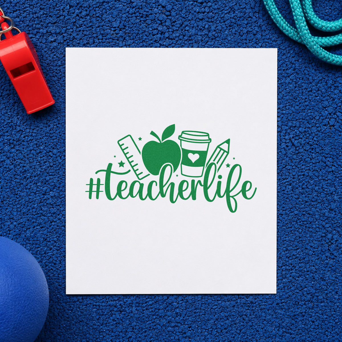 Hashtag Teacher Life Apple Rubber Stamp – Duo Hand in use 3