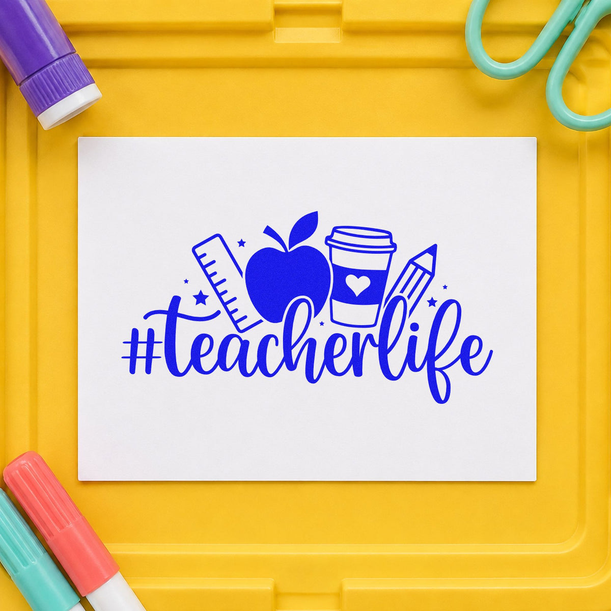 Hashtag Teacher Life Apple PSI Pre-Inked Stamp in use 6