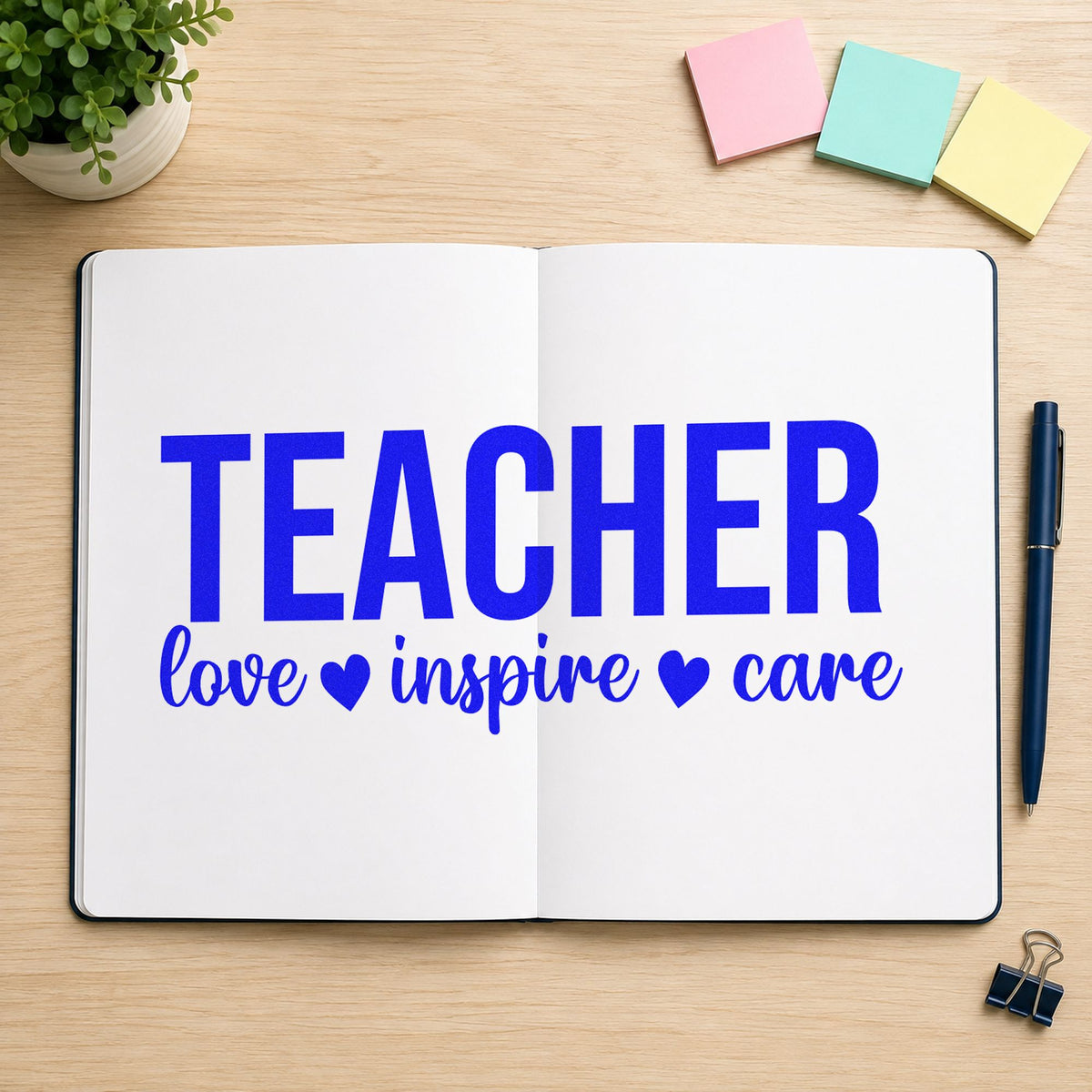 Teacher Love Inspire Care Wood Handle Stamp in use 6