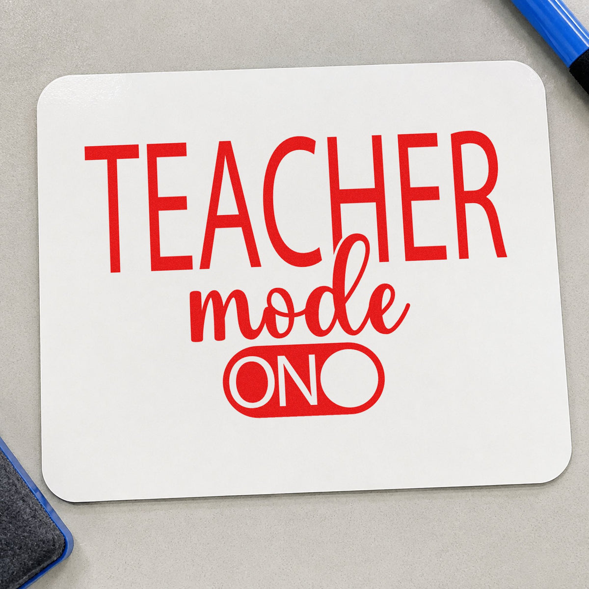 Teacher Mode On rubber stamp shown in red ink, stamped for projects such as coding club notes.