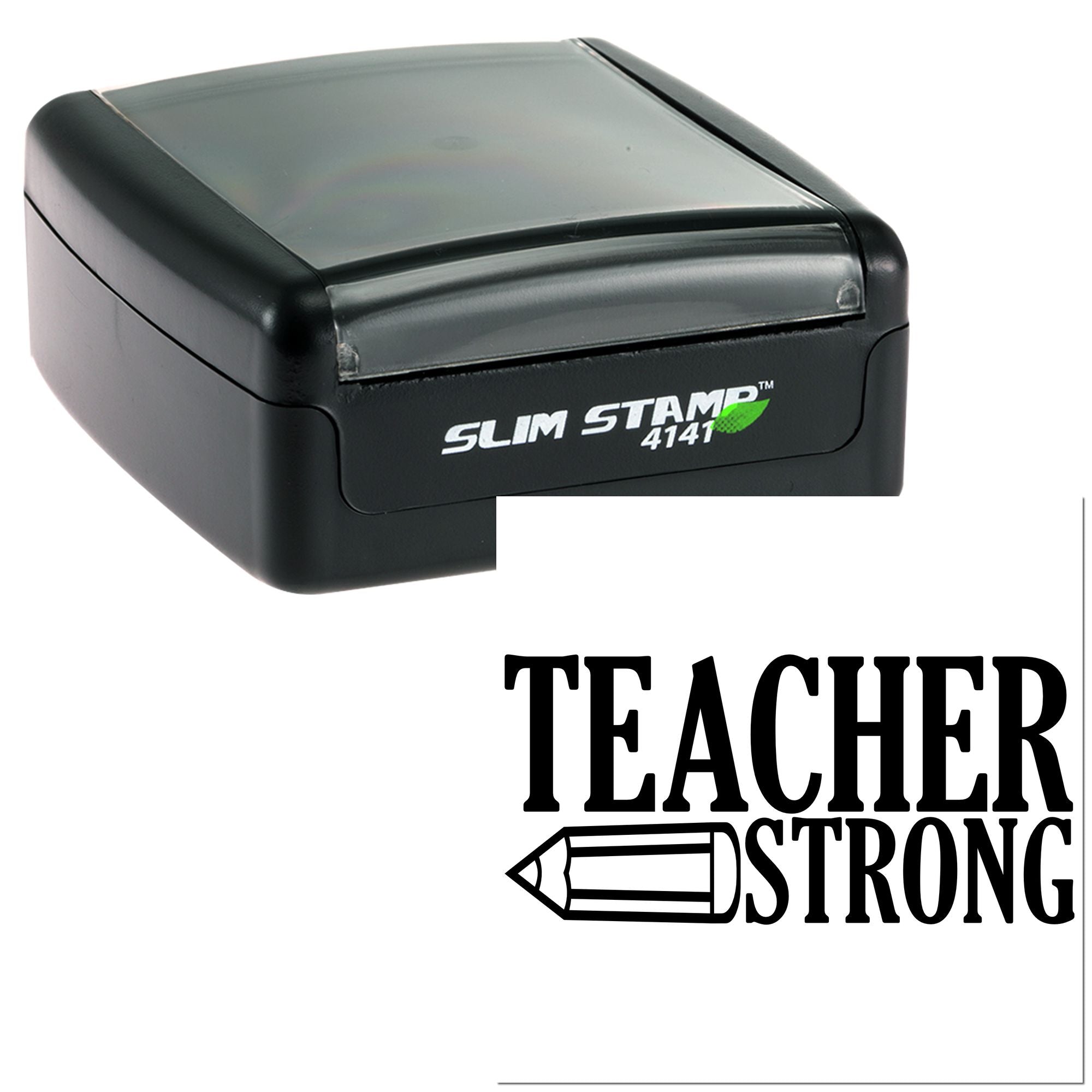 Teacher Strong self-inking rubber stamp, Slim Stamp 4141, for custom classroom marking and teacher gifts
