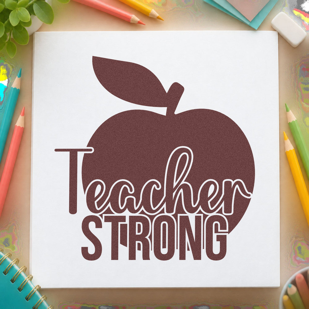Teacher Strong Apple Script Lettering Stamp – Self-Inking in use 4