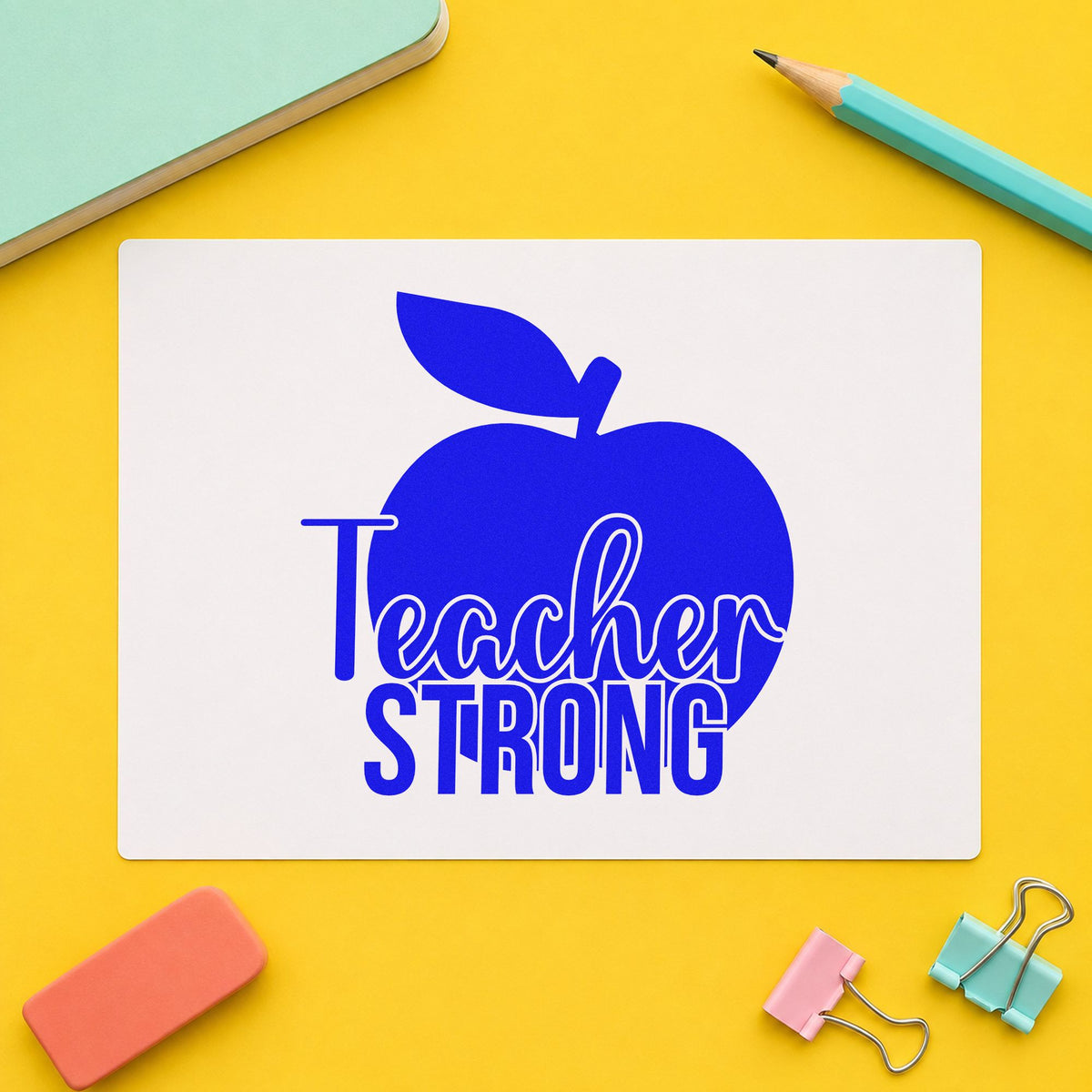 Teacher Strong Apple Script Lettering Stamp – Self-Inking in use 6