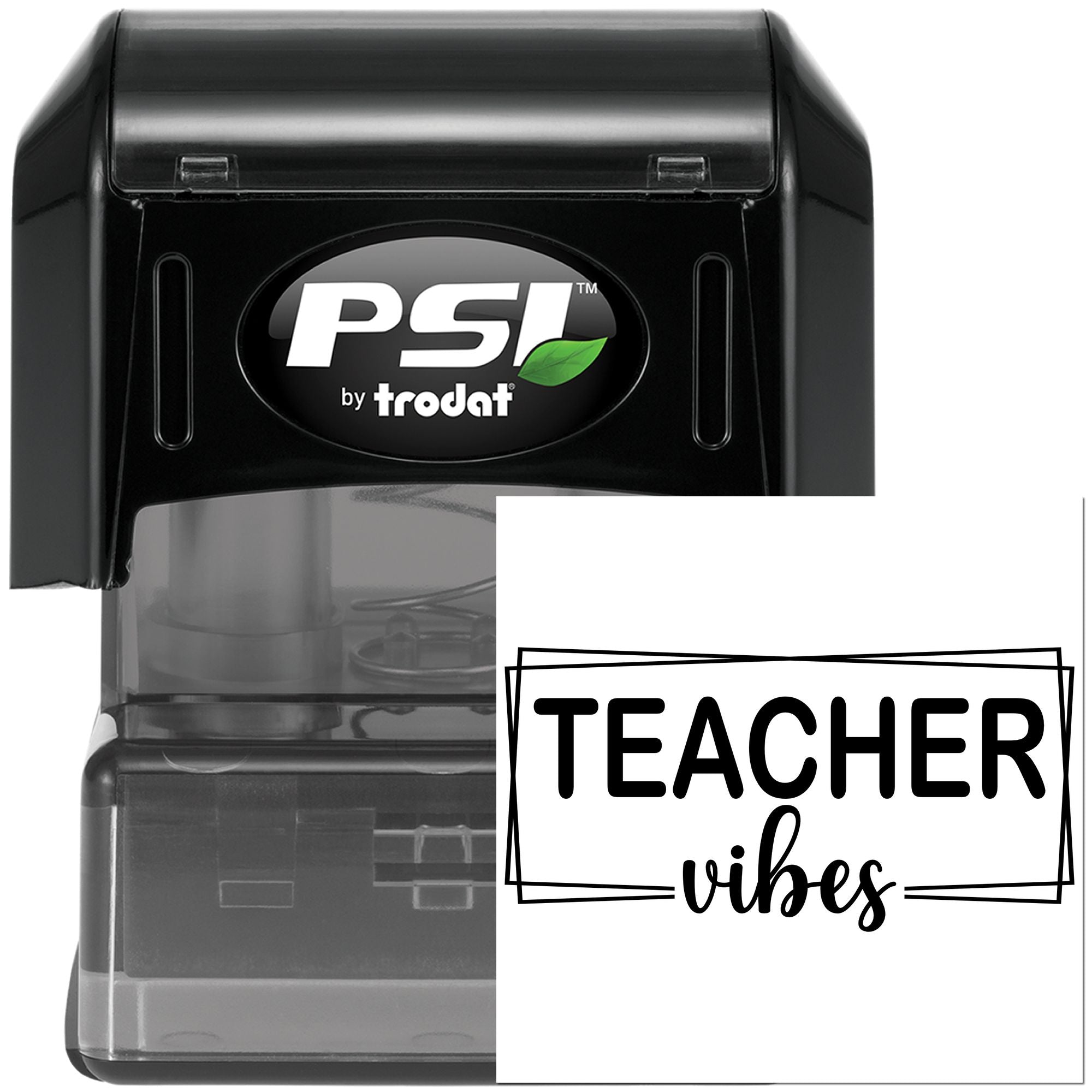 Teacher vibes self-inking rubber stamp for classroom projects, planner pages, and educator gifts by PSI by Trodat.