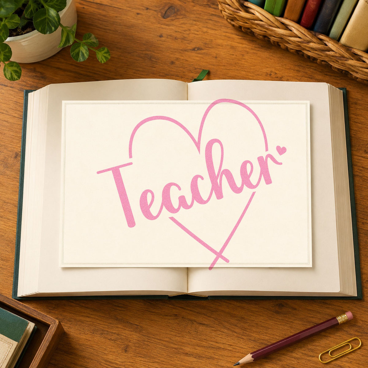 Teacher Heart Outline Pre-Inked Stamp – PSI in use 10