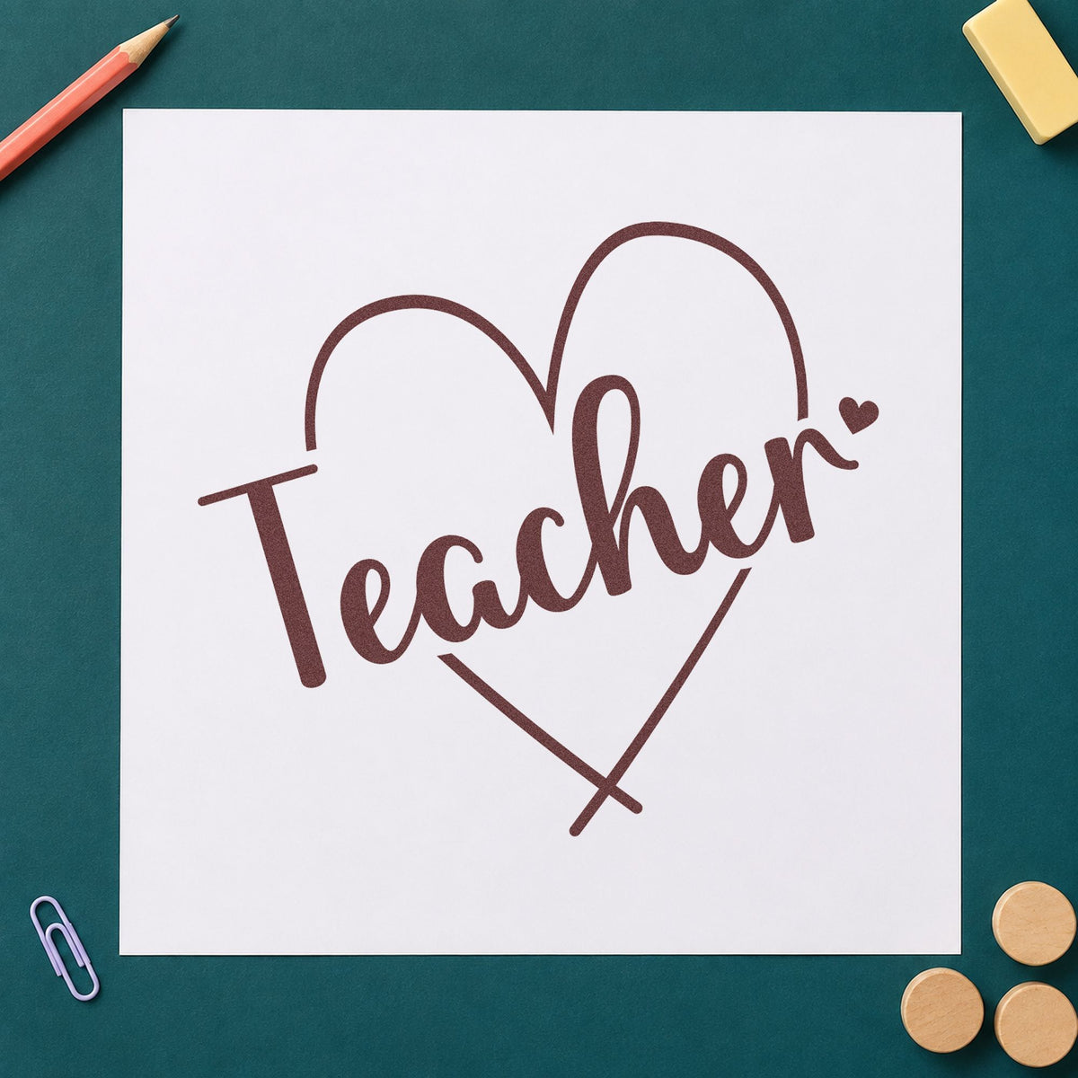Teacher Heart Outline Slim Pre-Inked Stamp in use 4