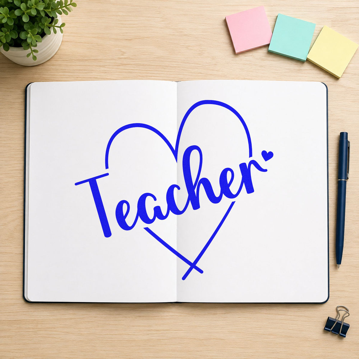 Teacher Heart Outline Slim Pre-Inked Stamp in use 5