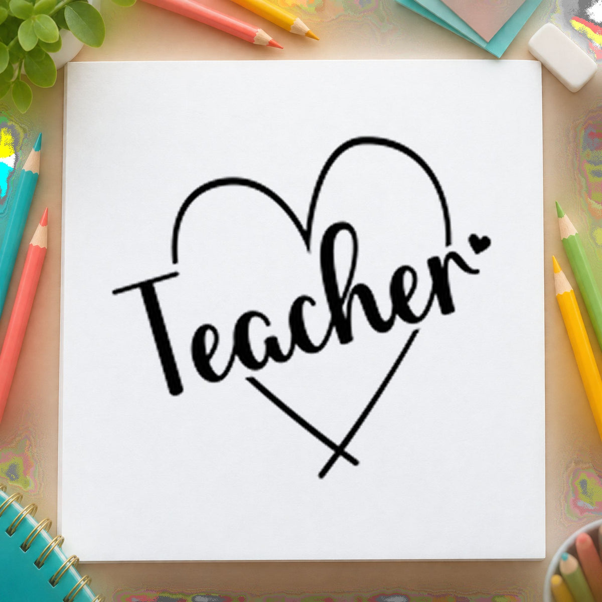 Teacher Heart Outline Slim Pre-Inked Stamp in use 9