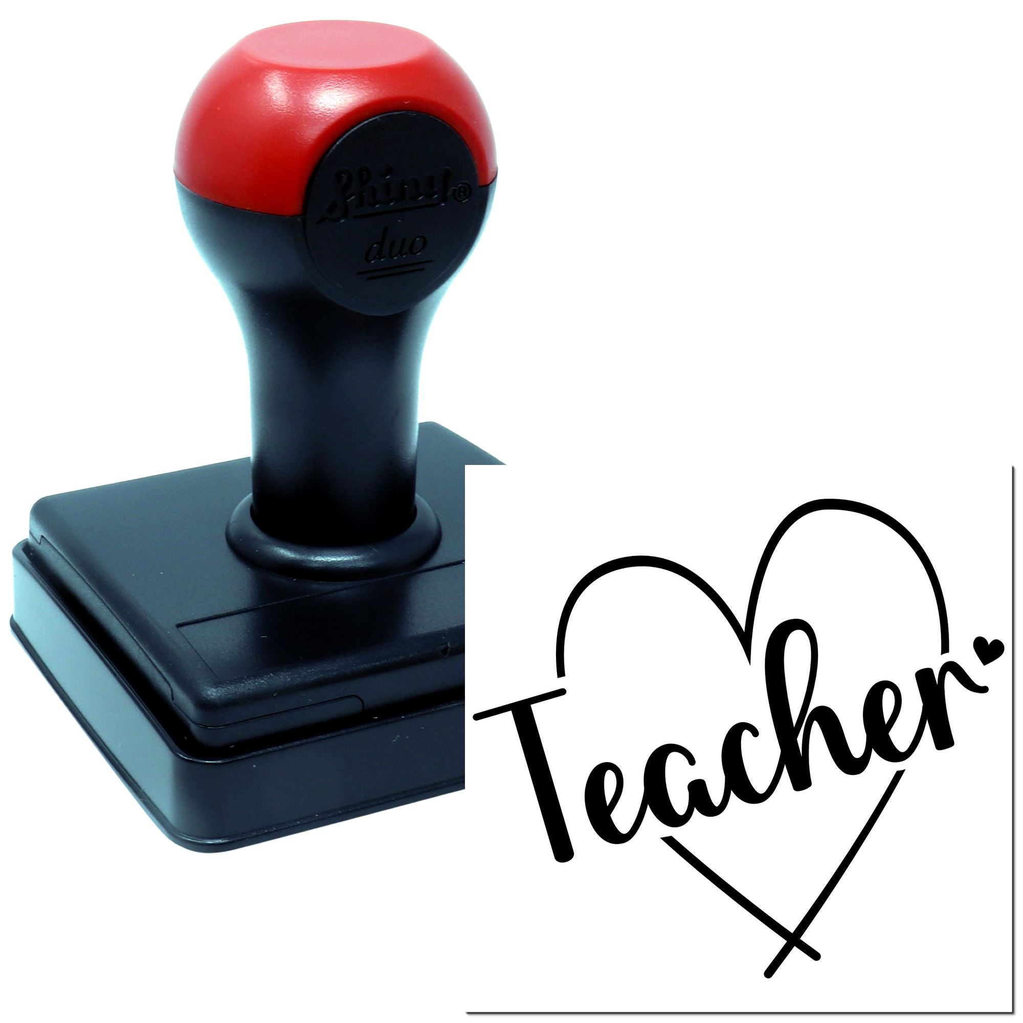 Teacher self-inking rubber stamp with heart design, ideal for classroom grading, lesson plans, and teacher gifts.