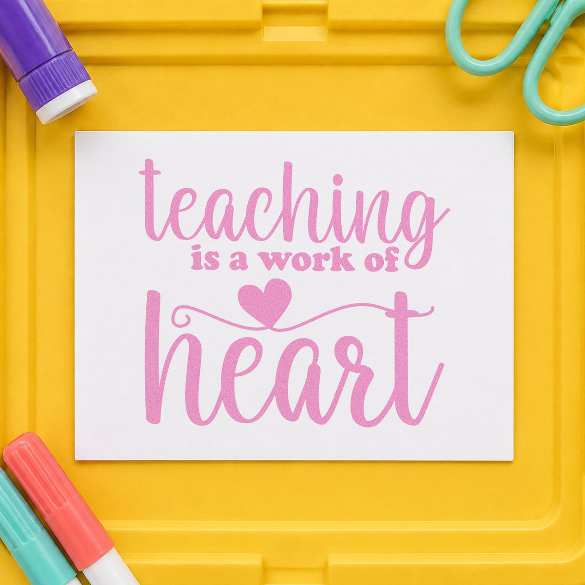 Teaching Heart Word Art Wood Handle Stamp in use 10
