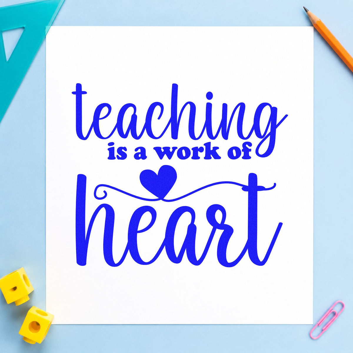 Teaching Heart Word Art Wood Handle Stamp in use 5