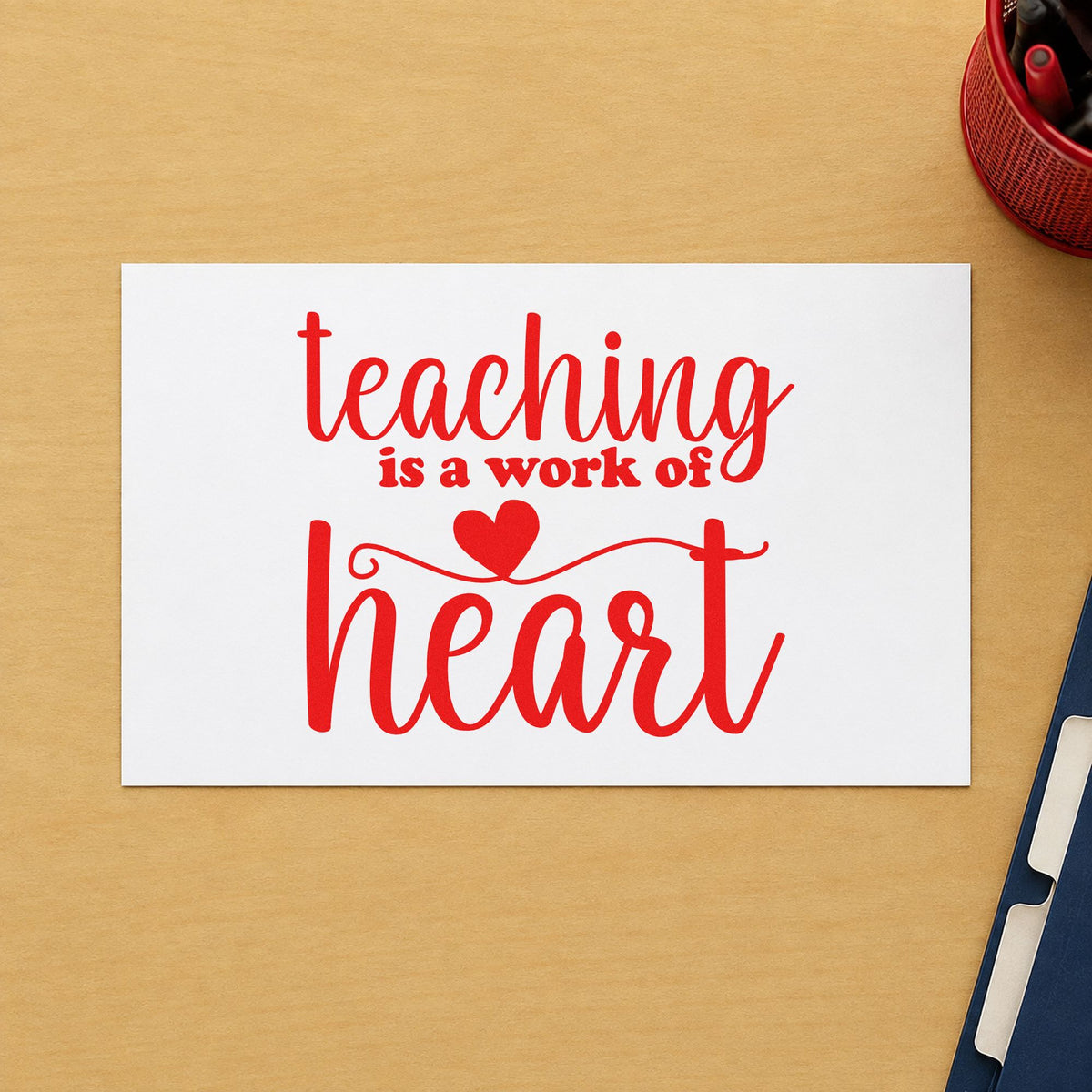 Teaching Heart Word Art Wood Handle Stamp in use 7