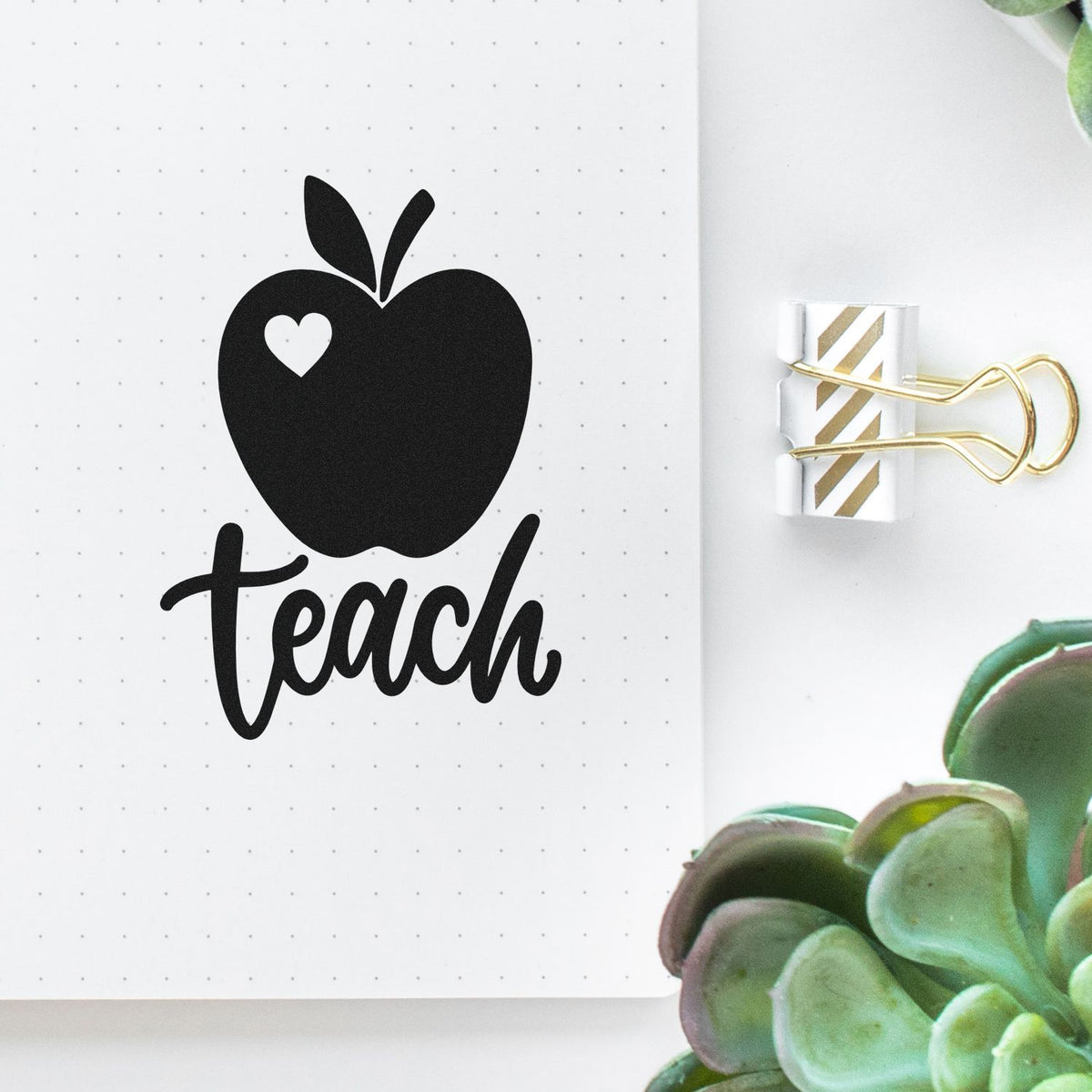 Apple Teach rubber stamp design for teacher planners, classroom labels, and educational stationery