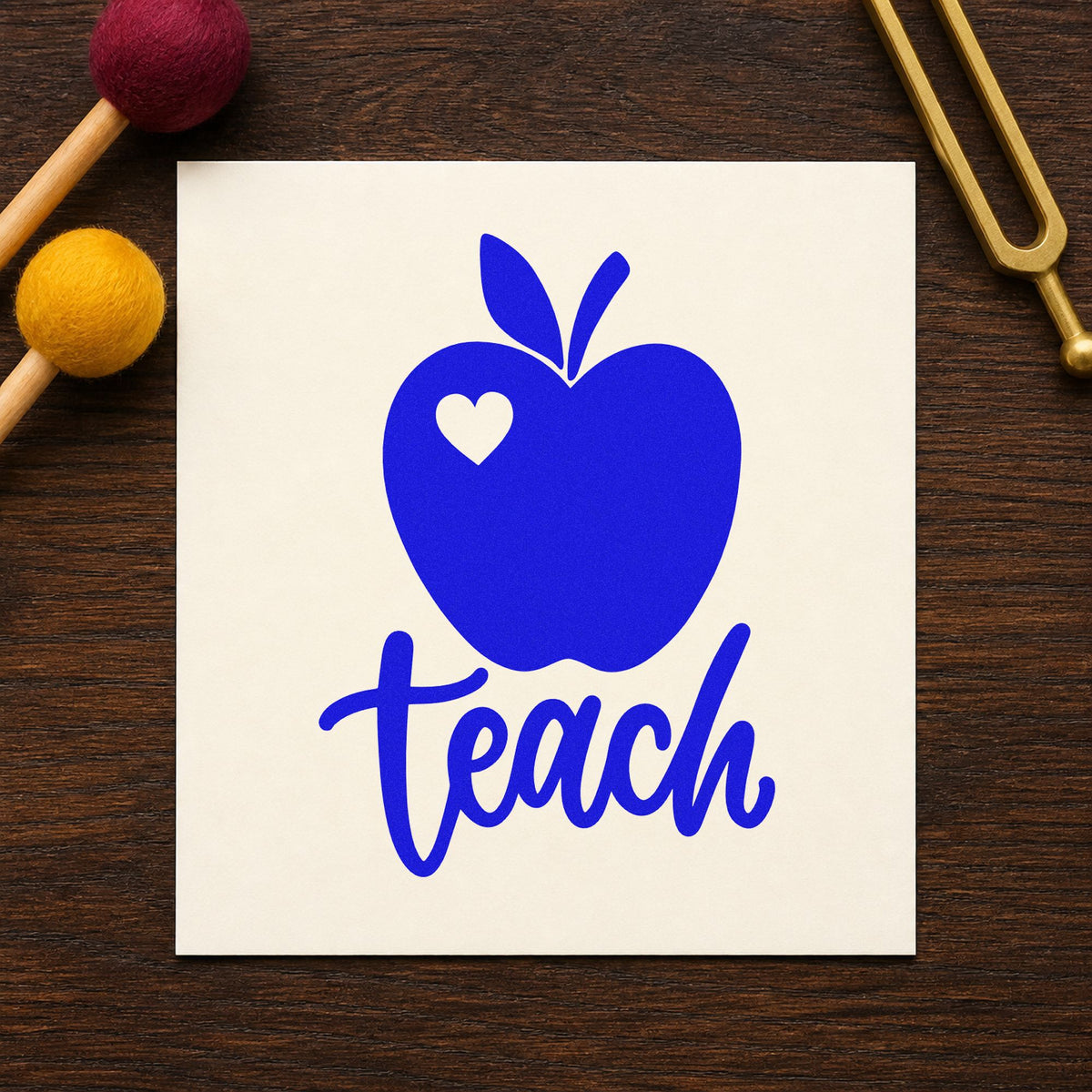 Teach Apple Heart Rubber Stamp – Duo Hand in use 5